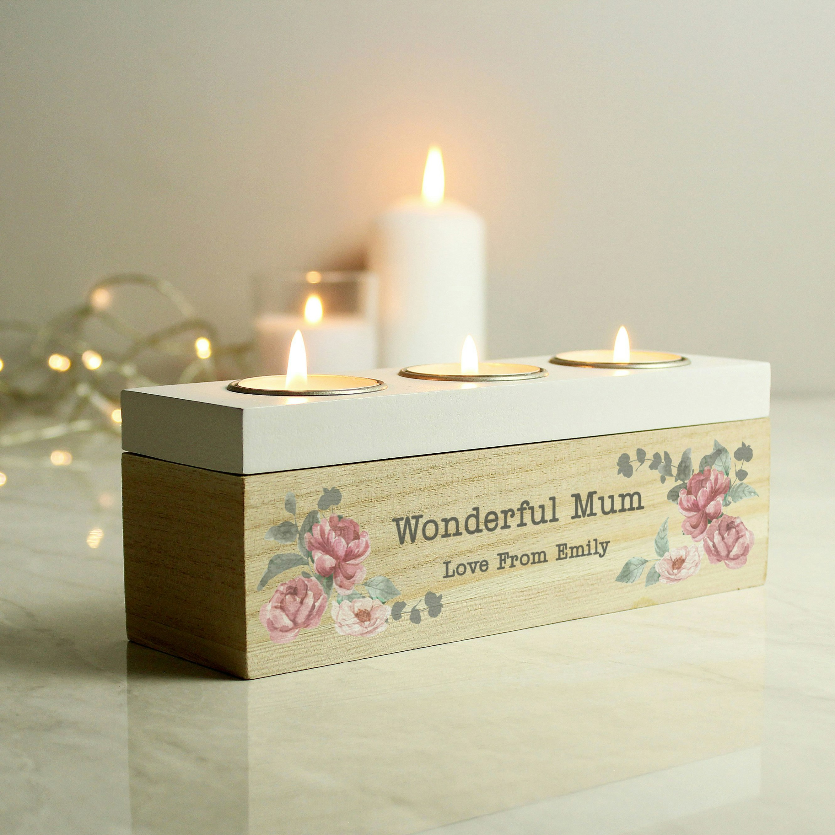 Rackhams Light Personalised Floral Triple Tea Box