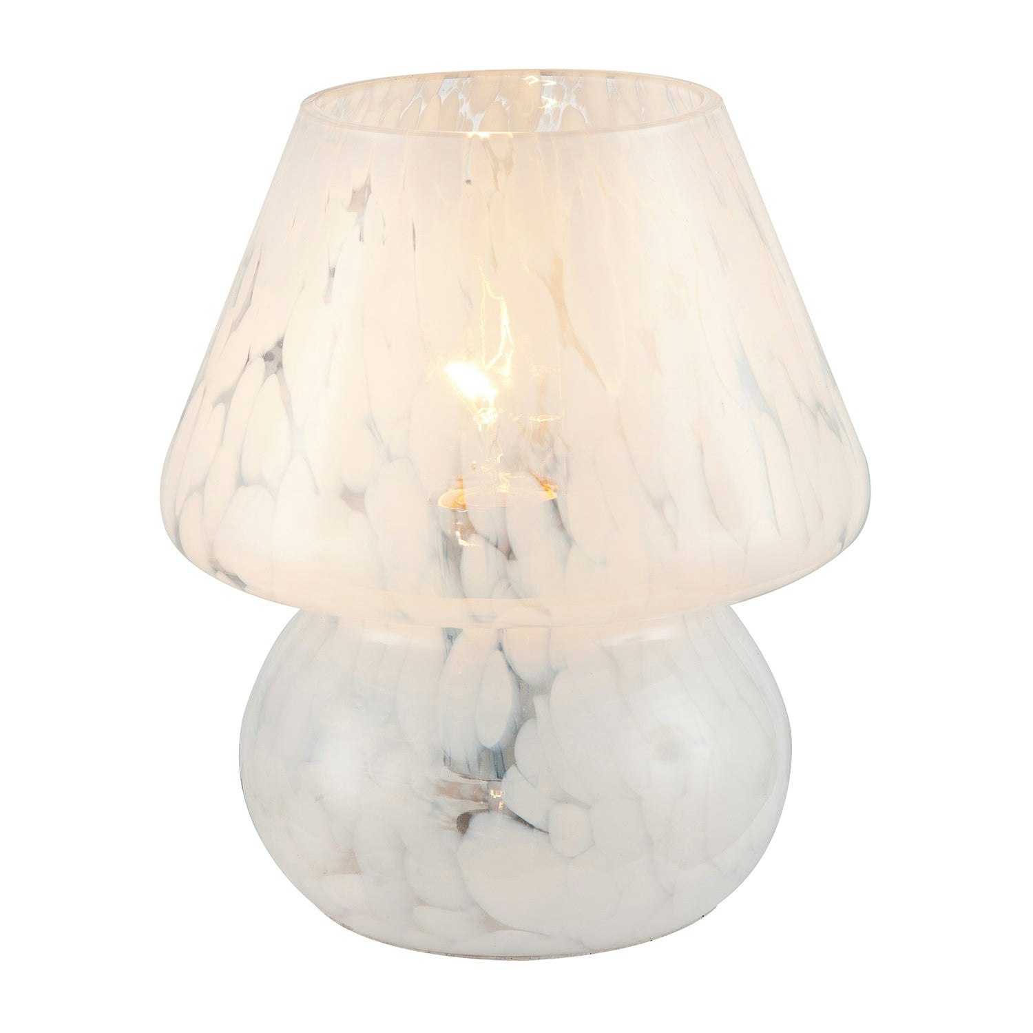 Happy Homewares White Modern Designer Mushroom Glass Table Lamp In Snowflake Pattern