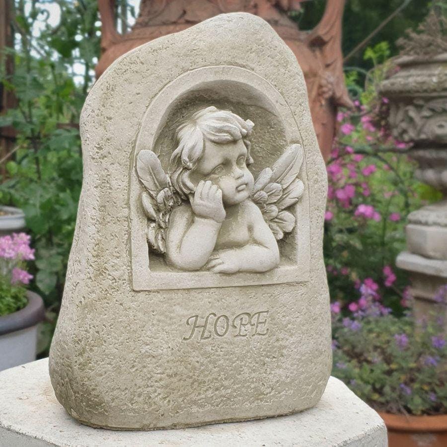Rackhams Stunning Angelic Cherub Of Hope Classical Stonecast Statue