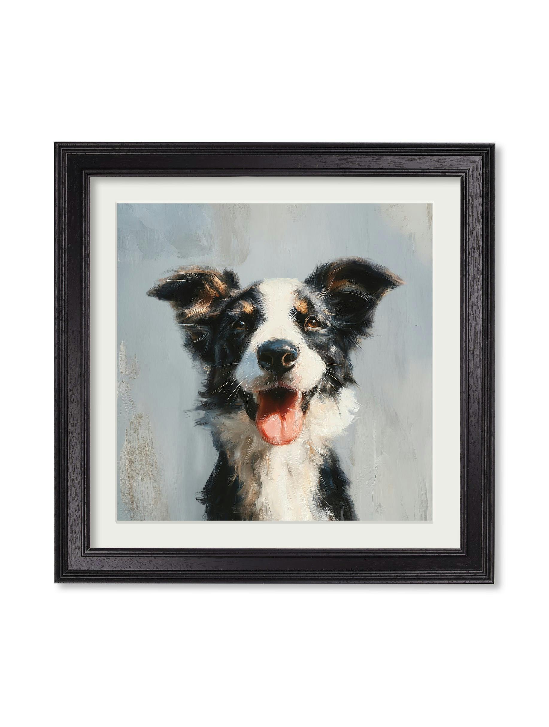 Exceptional Art Black The Smiley Sheepdog - Hurstwood Square Frame - The Smiley Sheepdog - 70 X 70Cm