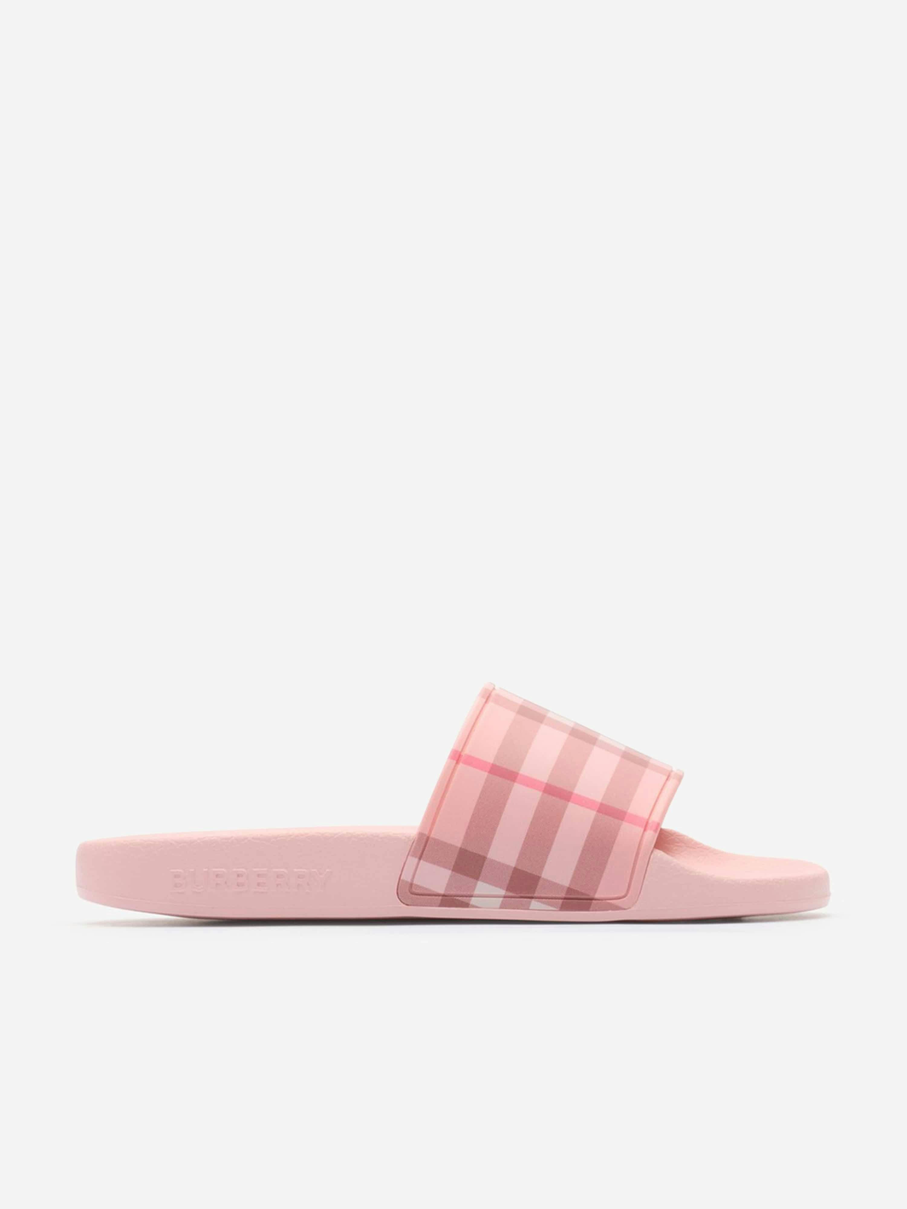 Burberry Kids Girls Pink Burberry Furley Check Sliders In - Eu 33 Uk 1