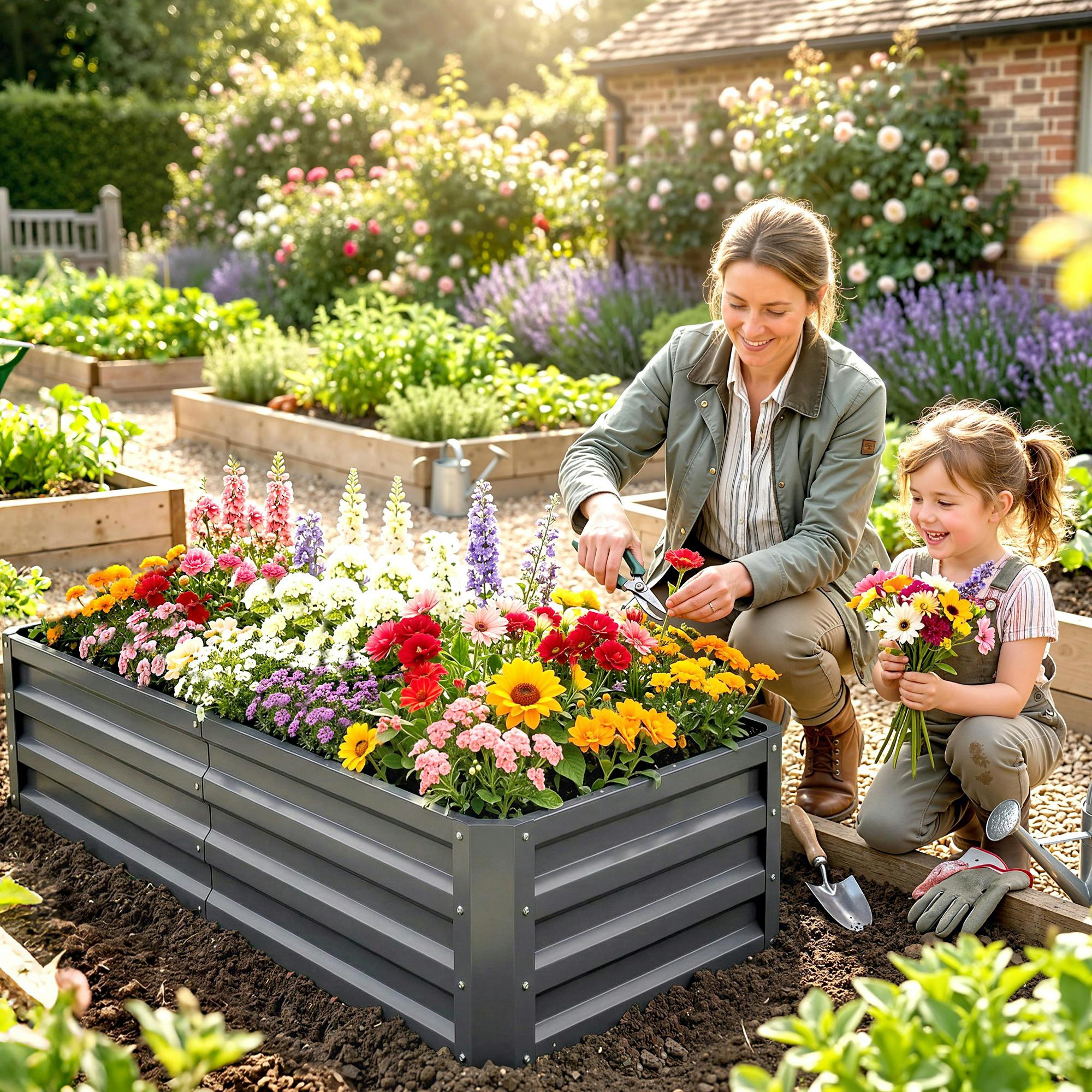Rackhams Green/Light/Grey Raised Garden Bed Elevated Planter Box For Flowers