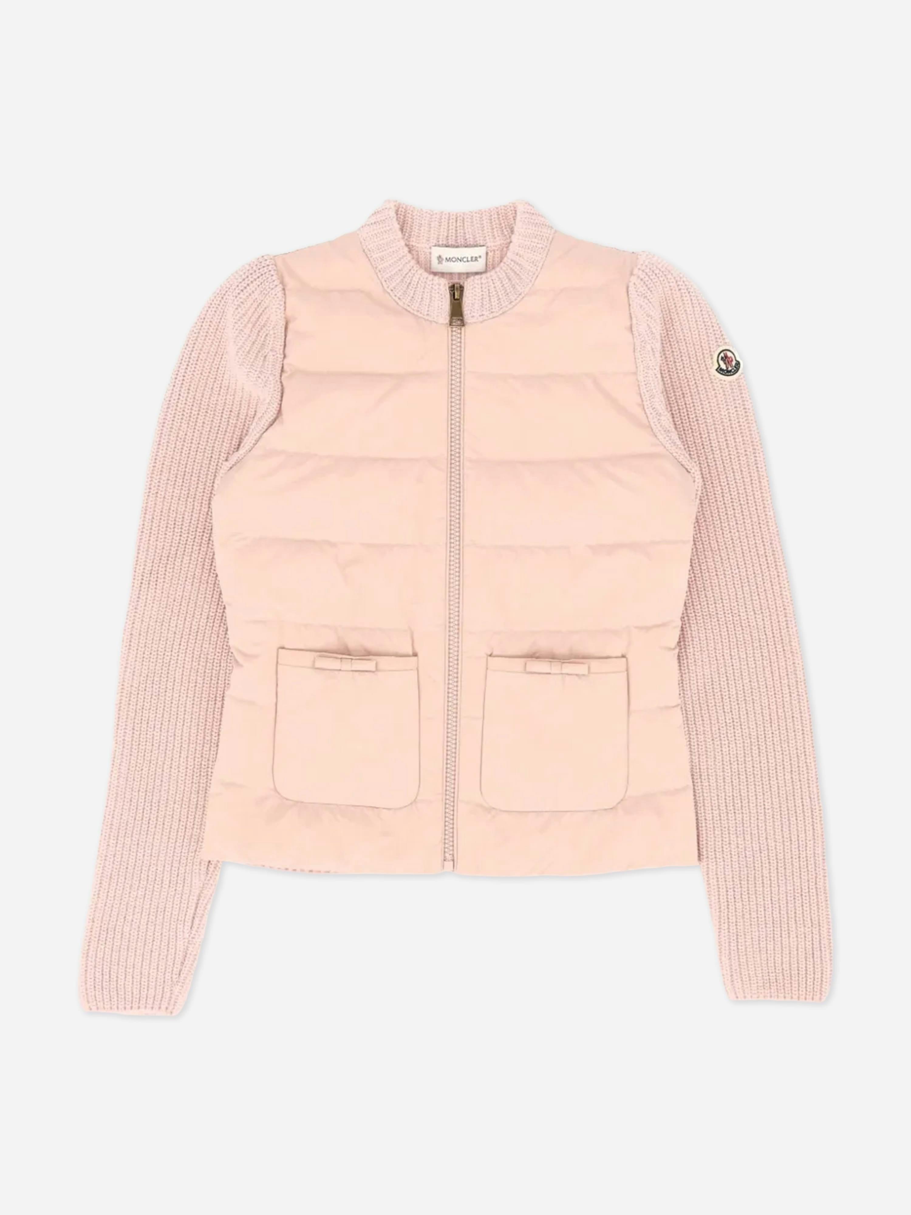 Moncler Enfant Girls Pink Down Padded Zip Up Cardigan In - 14 Yrs