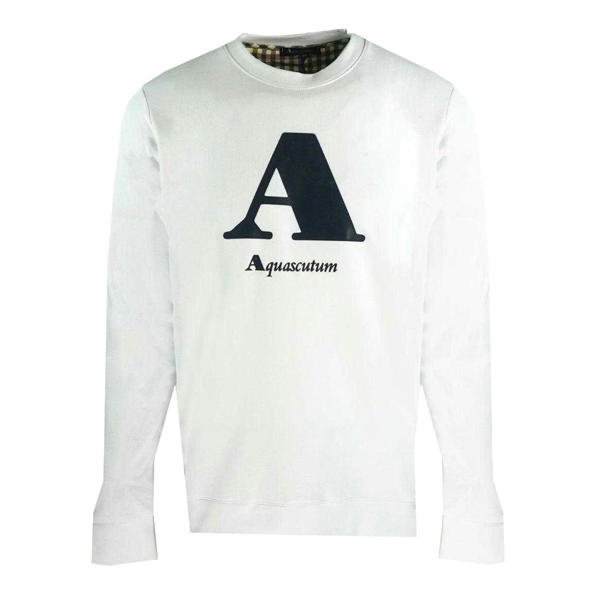 Aquascutum Men's White Logo Sweatshirt - L - 100% Cotton