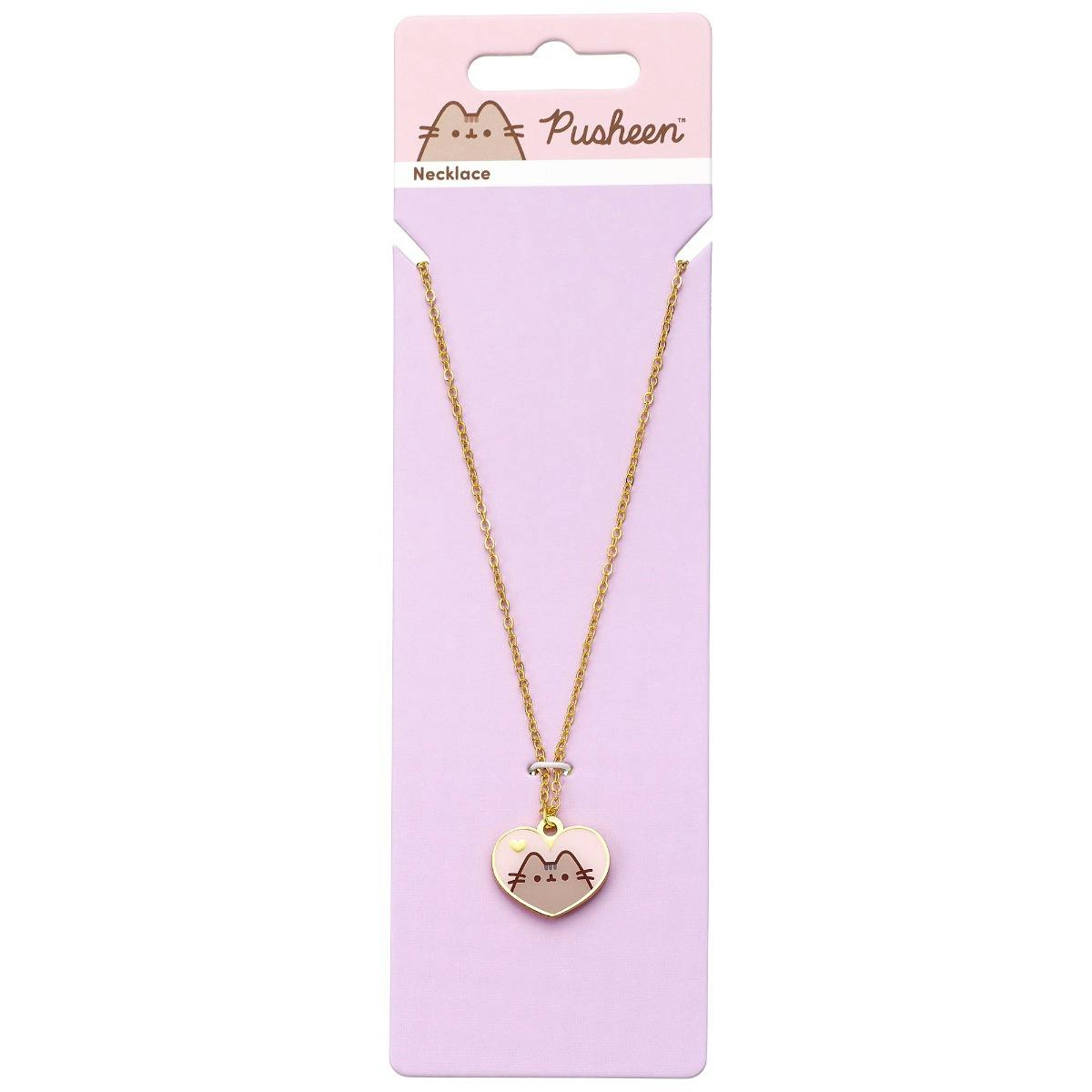 The Carat Shop Pink/Gold Pusheen The Cat And Heart Necklace