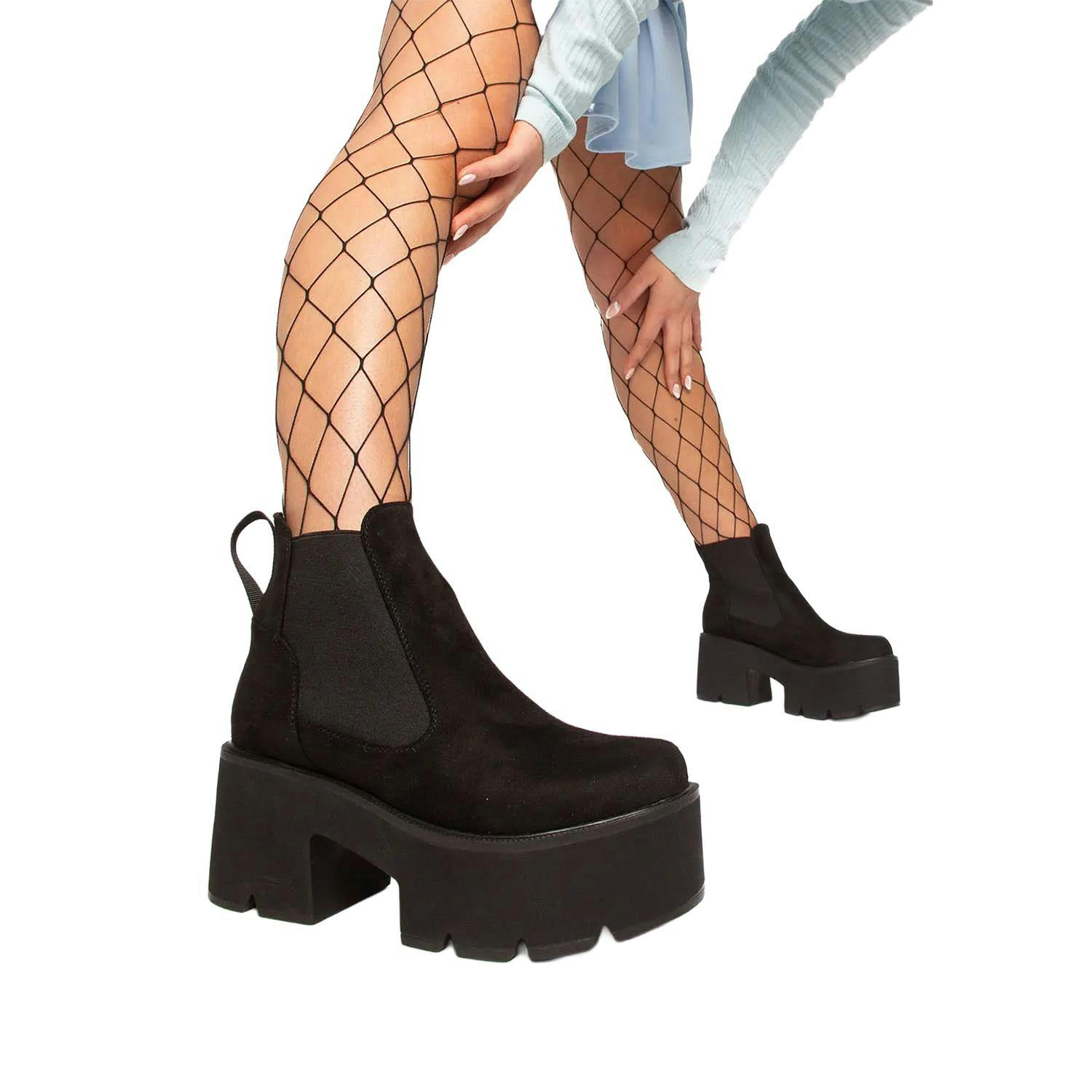 Lamoda Women's Black Tough Love Suede Chunky Platform Ankle Boots Stylish Everyday - Uk8