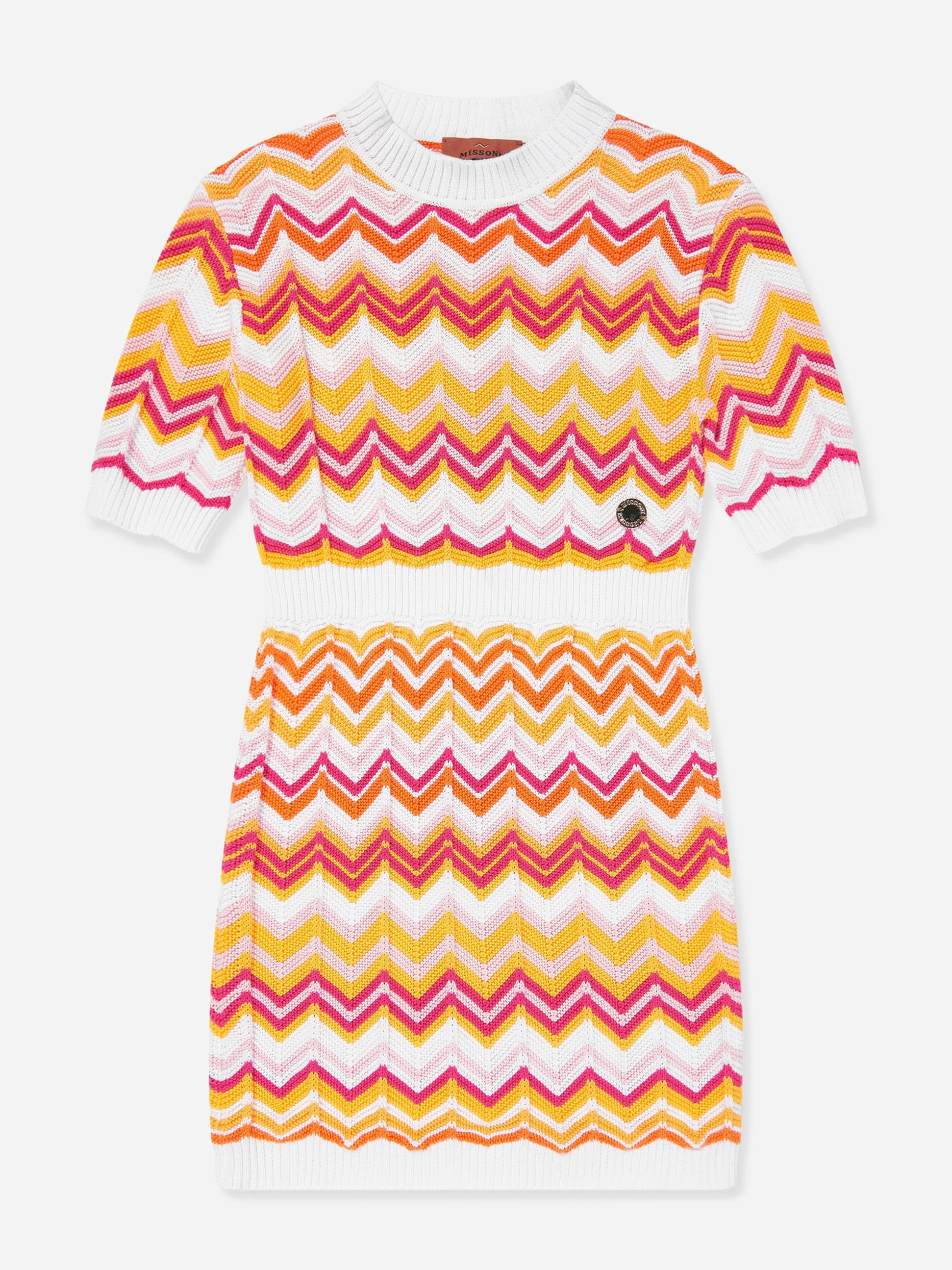 Missoni Girls Silver Knitted Zigzag Dress In Multicolour - Multicoloured - 12 Yrs