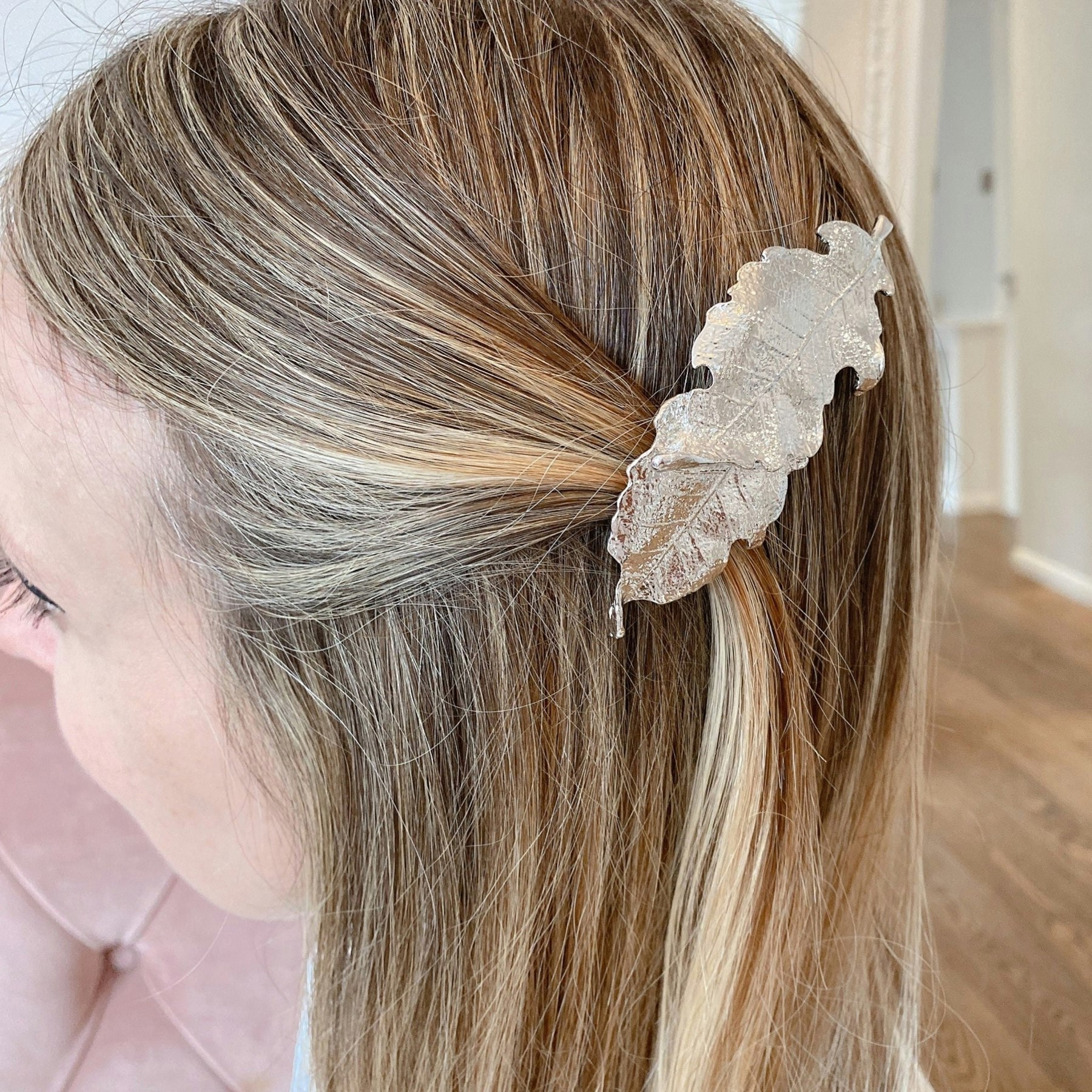 Queenmee Accessories Silver Leaf Hair Barrette
