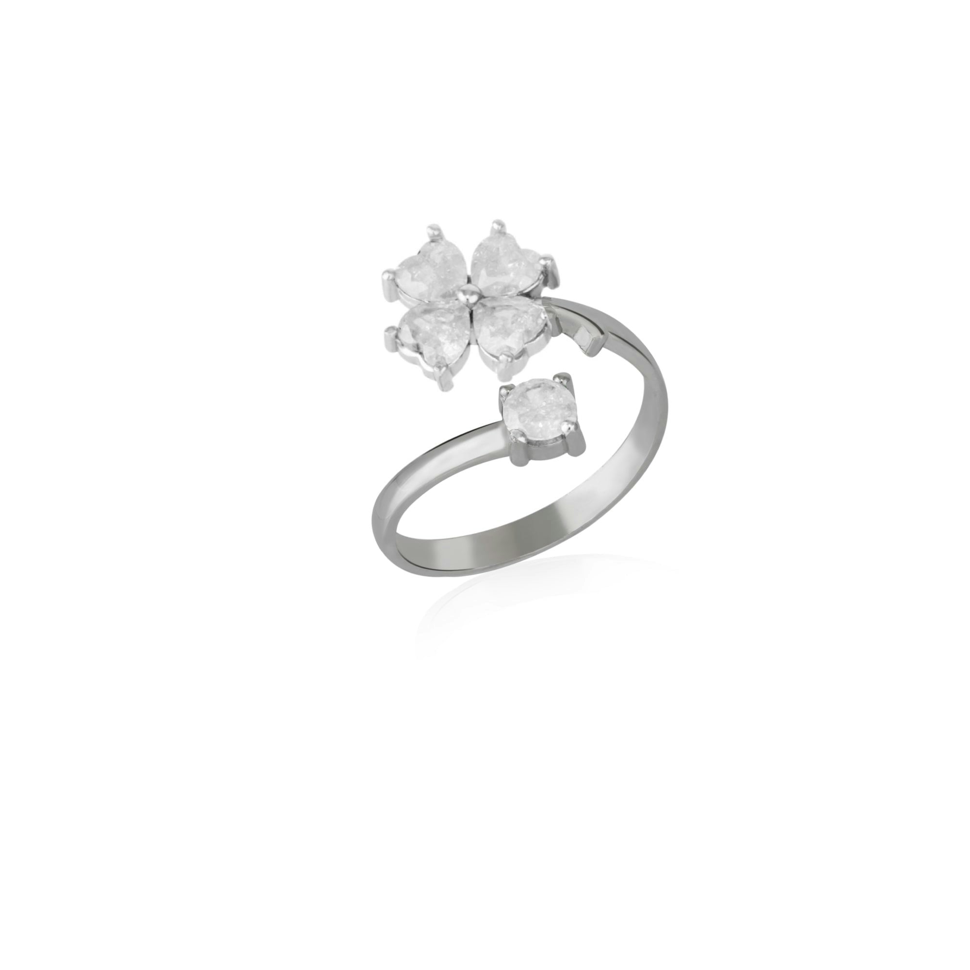 Spero London White/Silver Four Leaves Clover Luck Ring Sterling