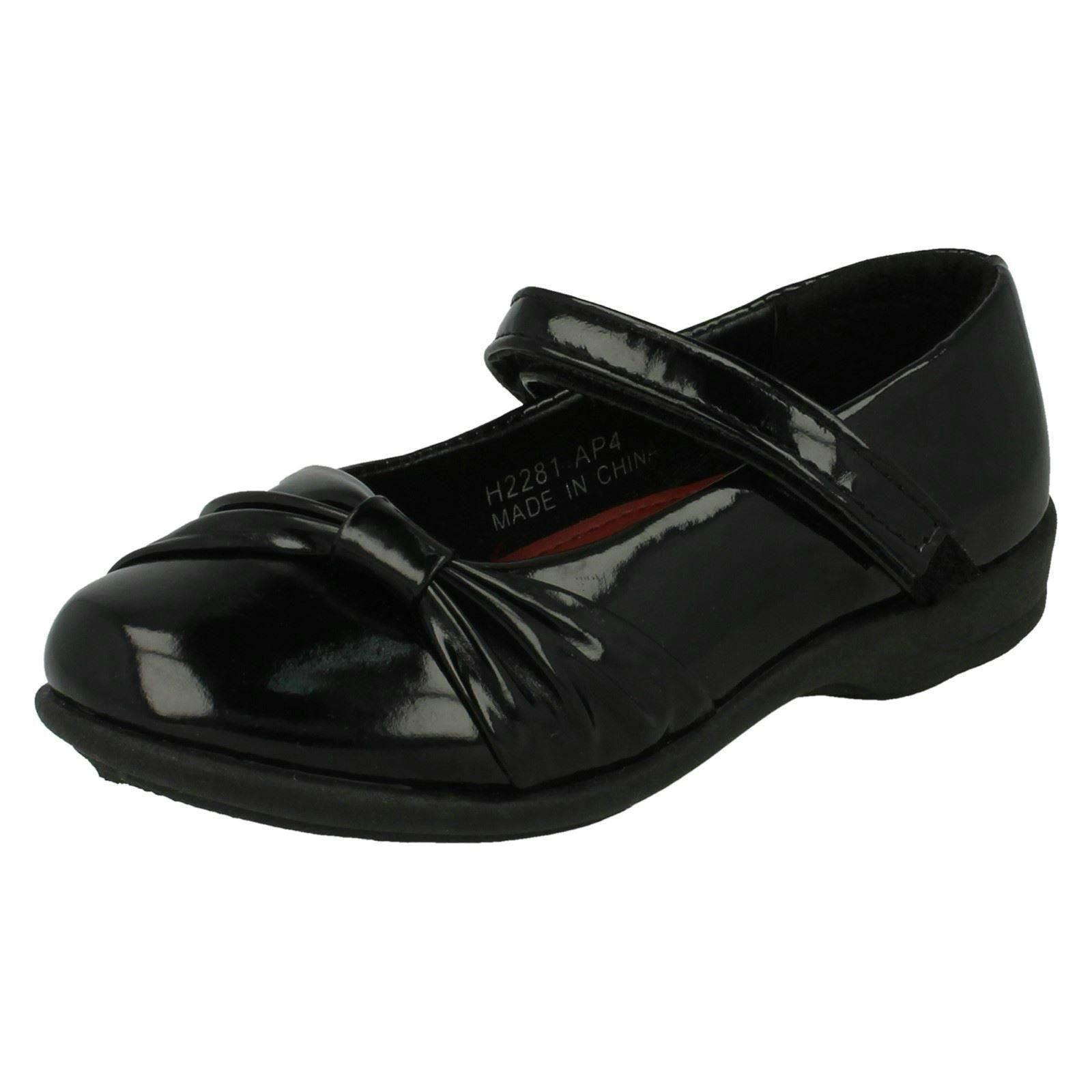 Spot On Girls Black Side Bow Detail School Shoes - Synthetic Patent - Uk 12 Child
