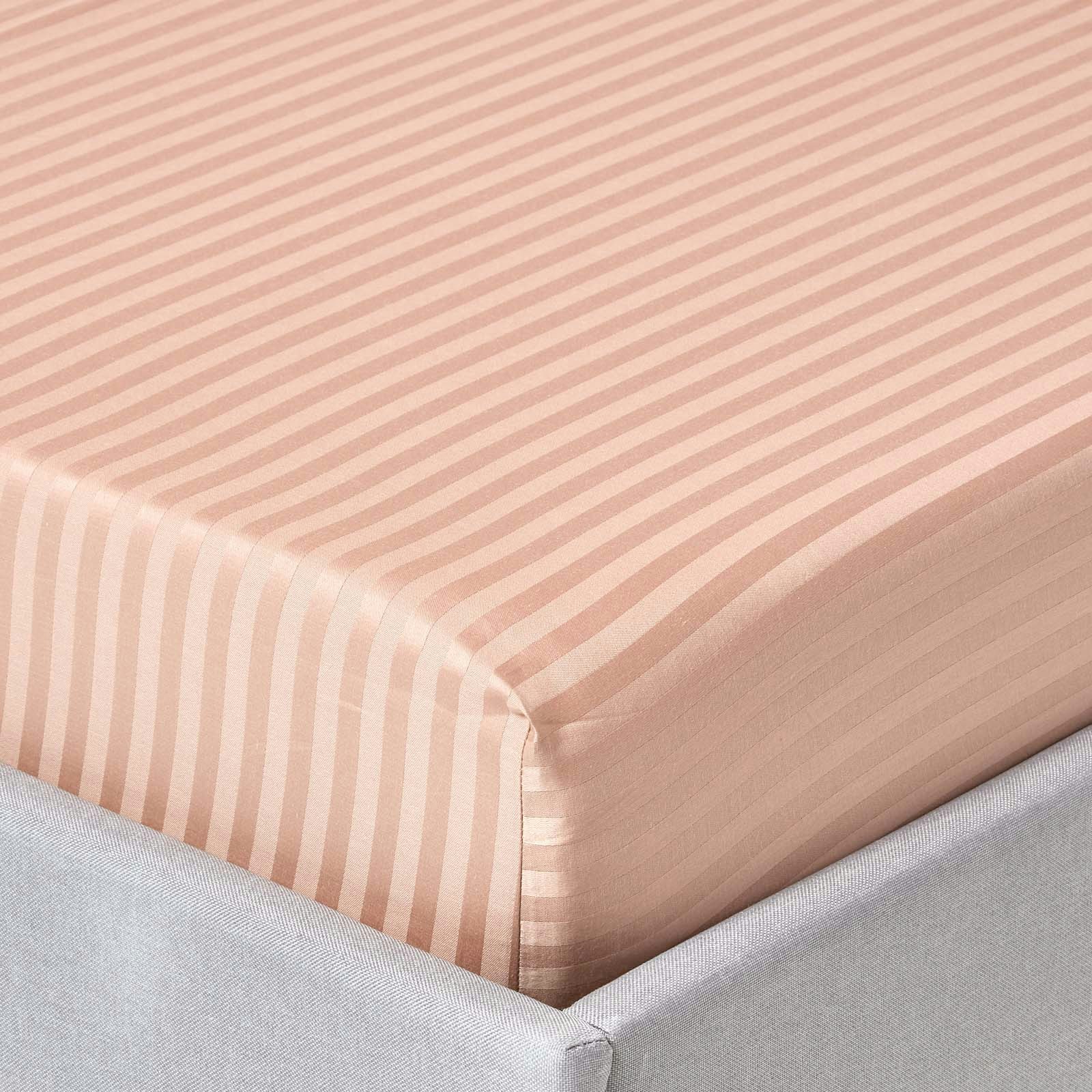Rackhams Beige Silky 330 Tc Egyptian Cotton Satin Stripe Fitted Sheet – 30 Cm Deep - Double