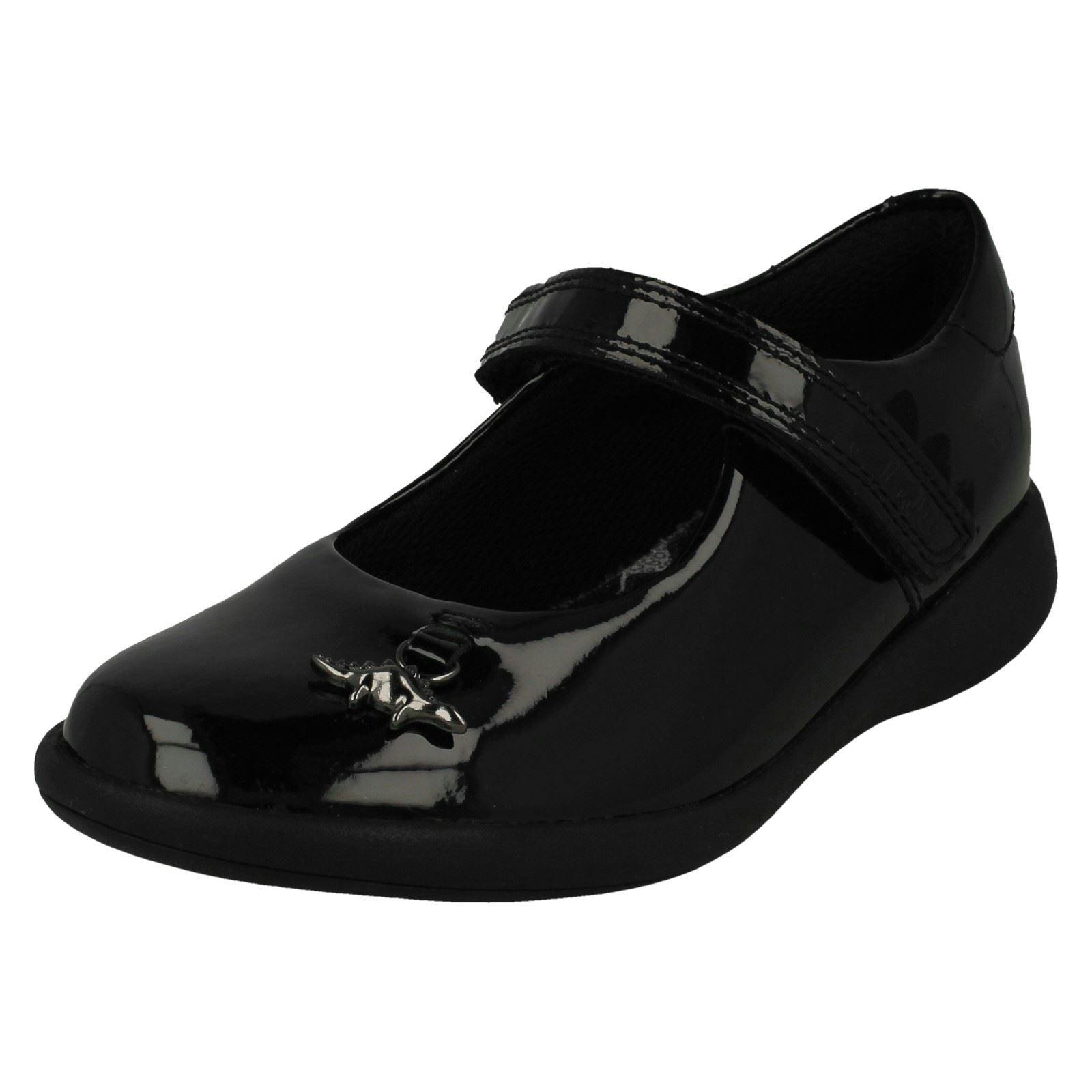 Clarks Girls Black Dinosaur Detailed Mary Jane Style School Shoes Etch Fun K - Patent - Uk 12.5 Child - G