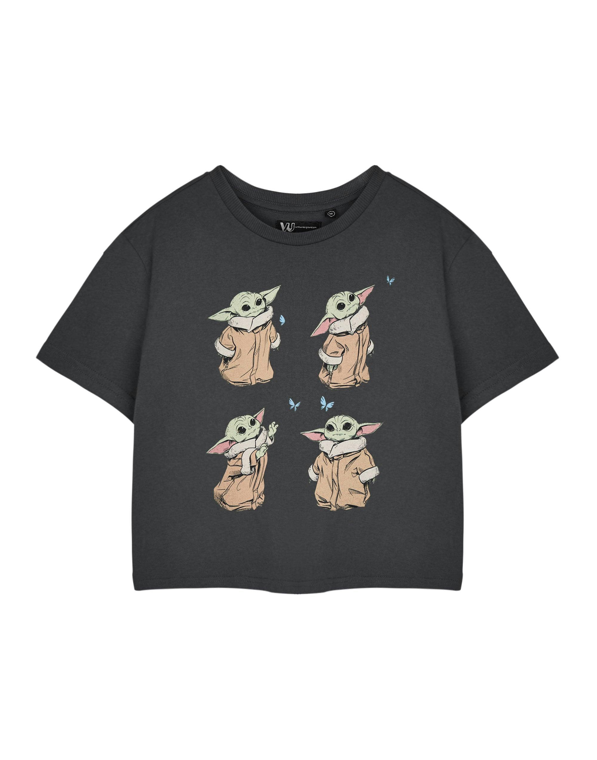 Vanilla Underground Women's Grey Star Wars The Mandalorian Cute Grogu Cropped Short Sleeved T-Shirt - XXX-Large