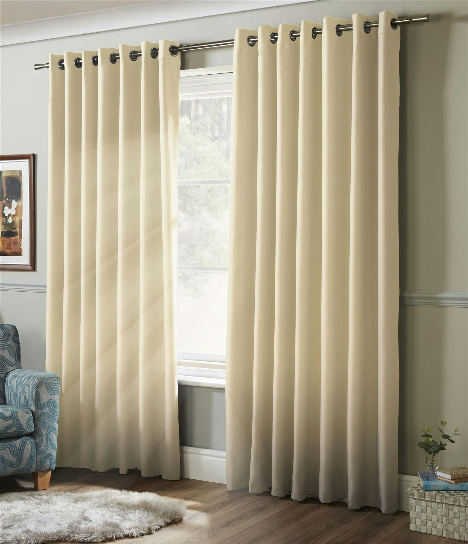 Rackhams Cream Plain Blackout Ring Top Curtains - 117Cm Width X 183Cm Drop