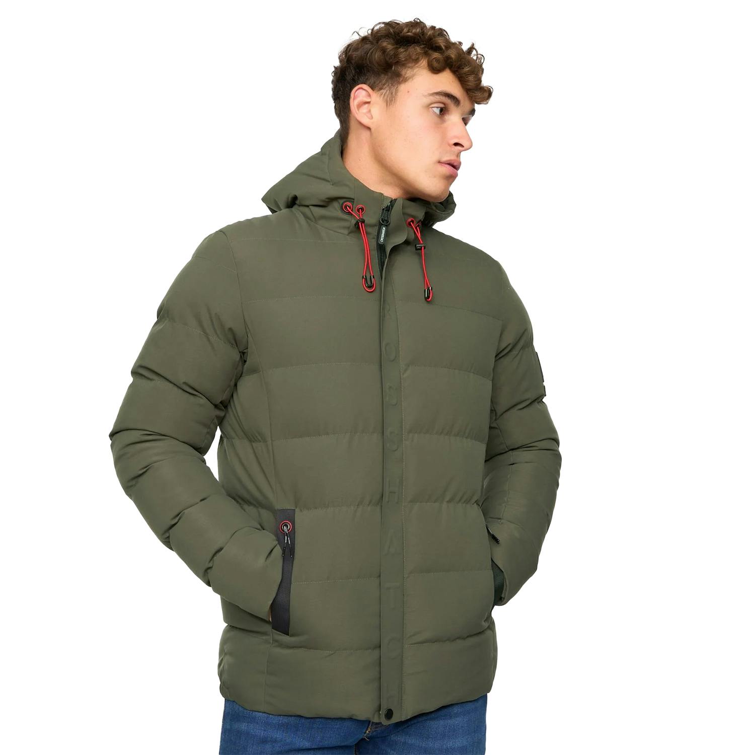 Crosshatch Men's Kampleys Embossed Padded Jacket - Olive - Xxl - Olive - 100% Polyester