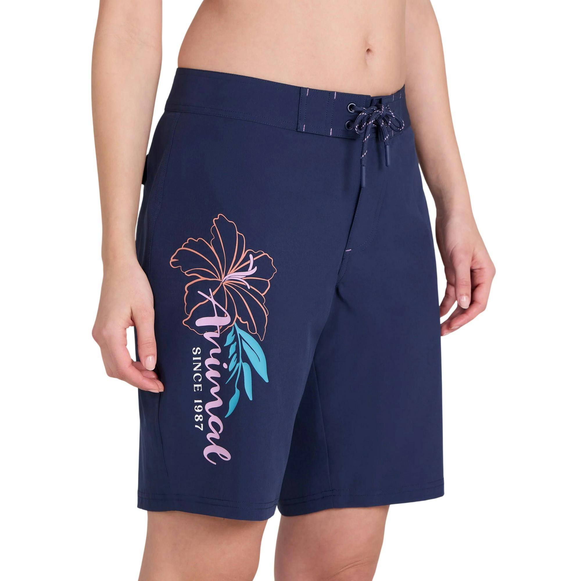 Animal Women's Nora Quick Dry Floral Board Shorts - Navy - 18 Uk - Navy - 100% Mixed