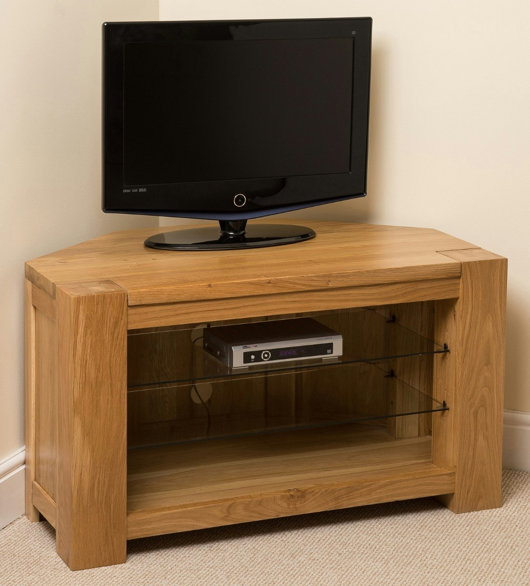 Rackhams Brown Kuba Solid Oak Corner Tv Unit With Storage - 1