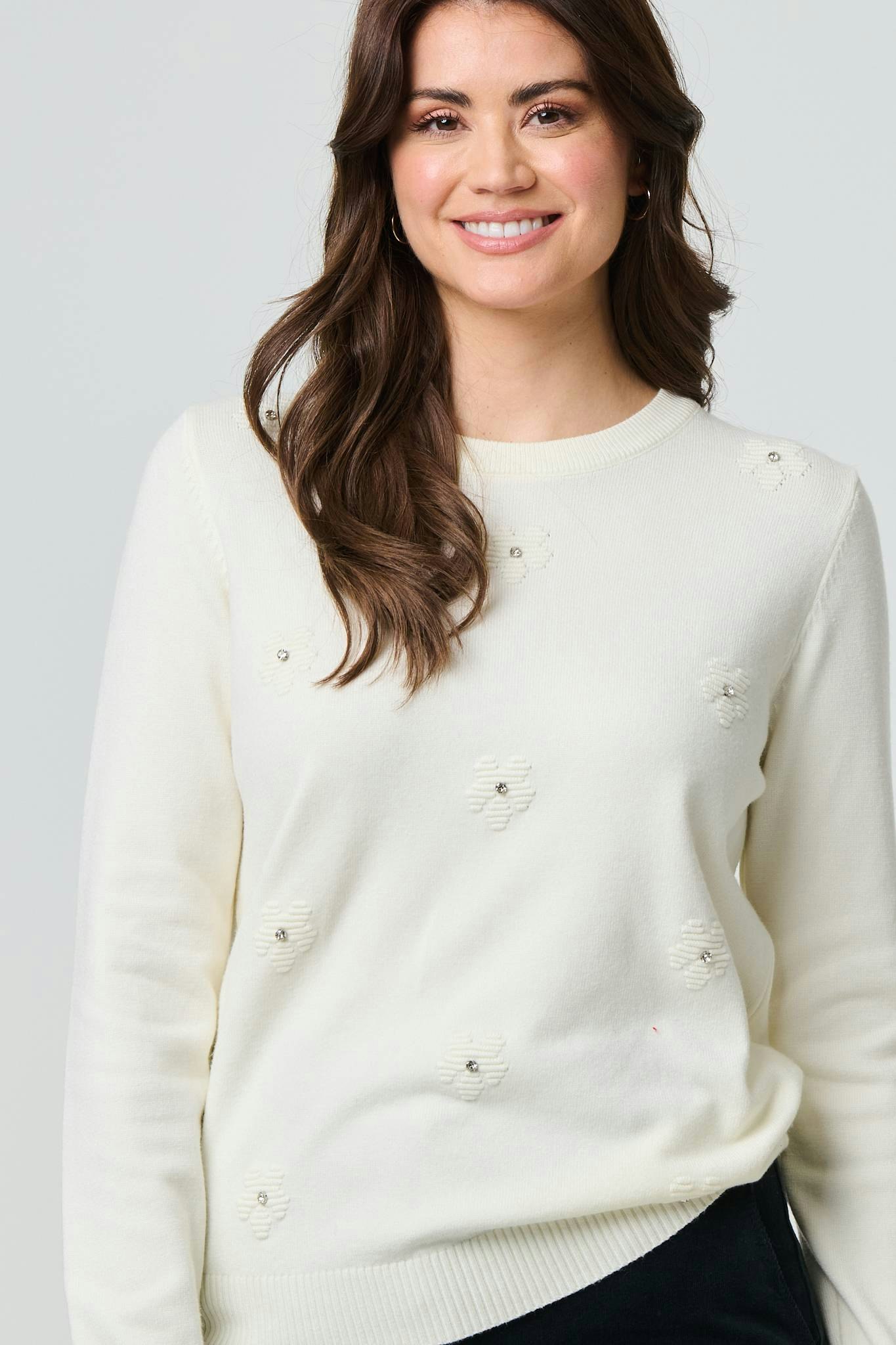 Izabel London White Floral Gemstone Embellished Jumper - 18