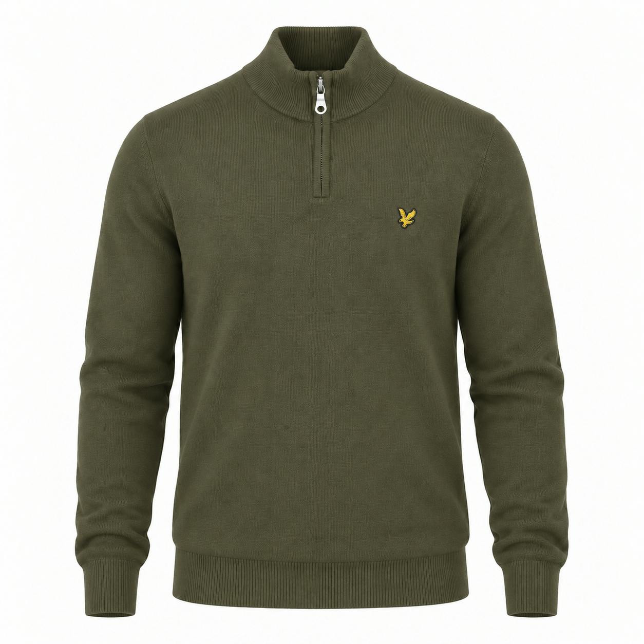Lyle & Scott Men's Khaki Ash Cotton Merino Quarter Zip Knit - Image 3
