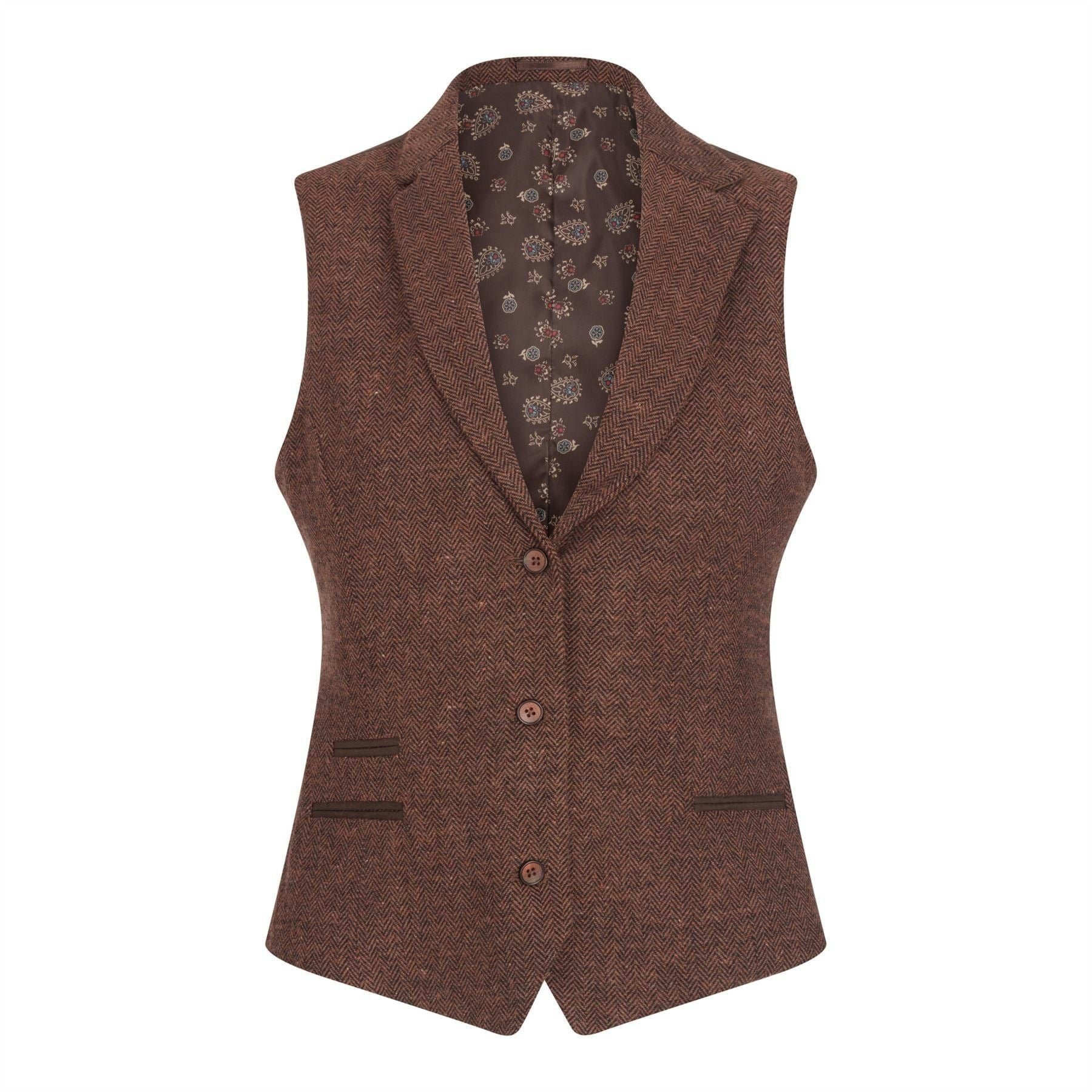 Truclothing Women's Brown Ws-12 Tweed Suit Blazer Trousers Waistcoat Herringbone Wool - Rust - Uk 8 - Waistcoat