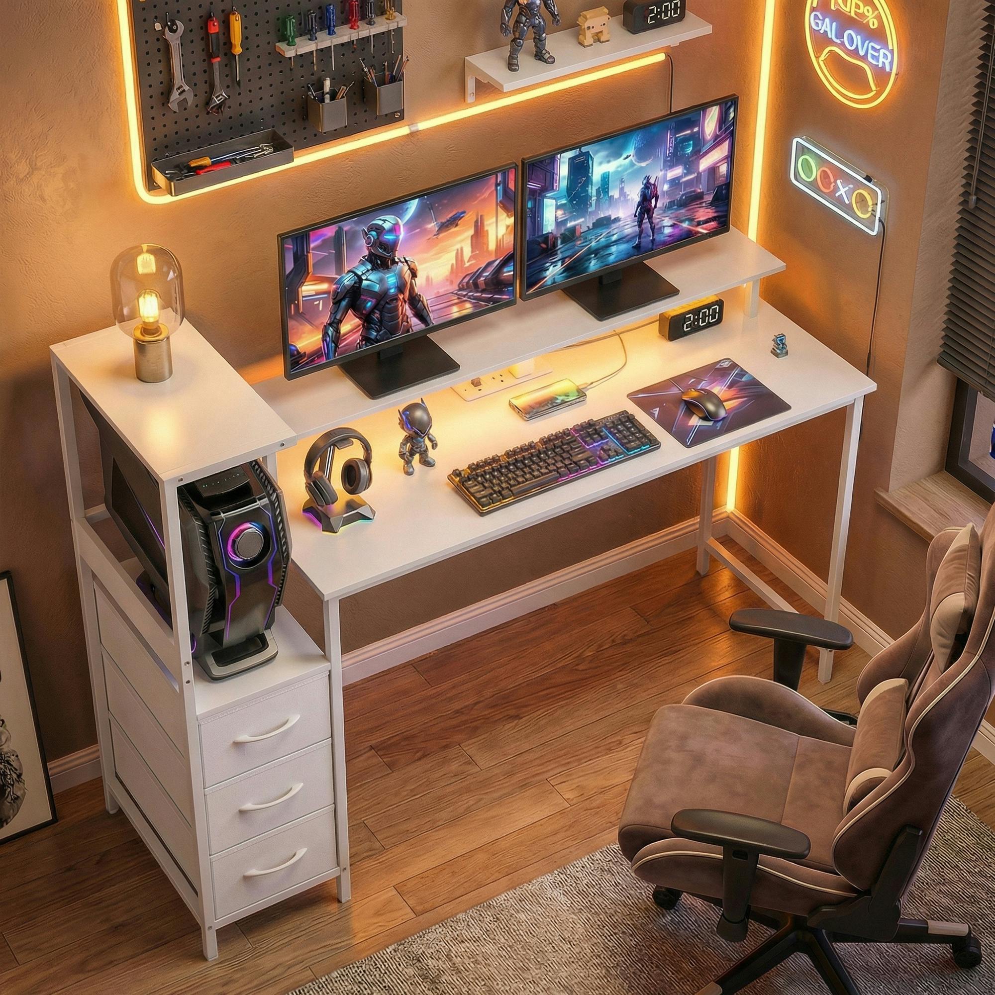 Homcom (White) 147Cm Gaming Desk With Charging Station And Rgb Lights - Image 5