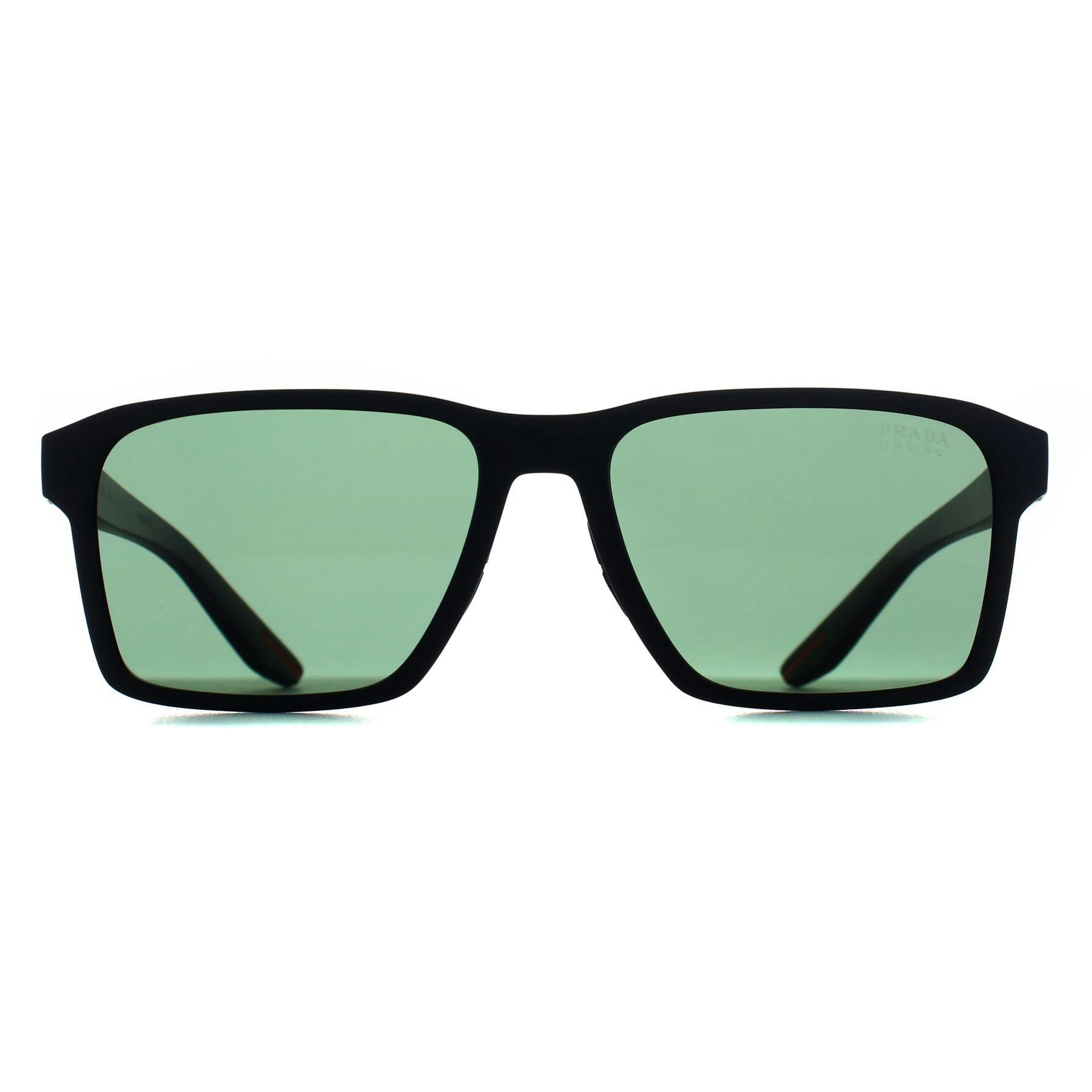 Prada Sport Black/Dark/Green Sunglasses Ps05ys Dg006u Rubber Tuning