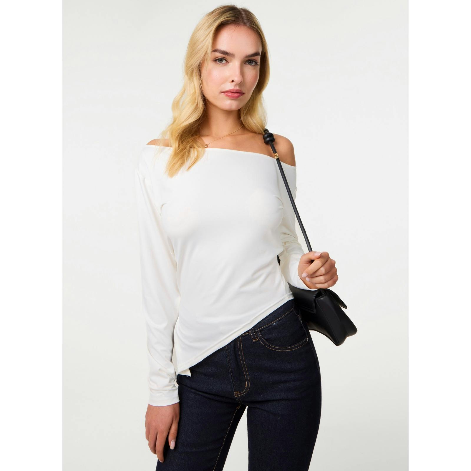 Pink Vanilla Pink/Ivory Vanilla Off Shoulder Asymmetric Hem Top - S