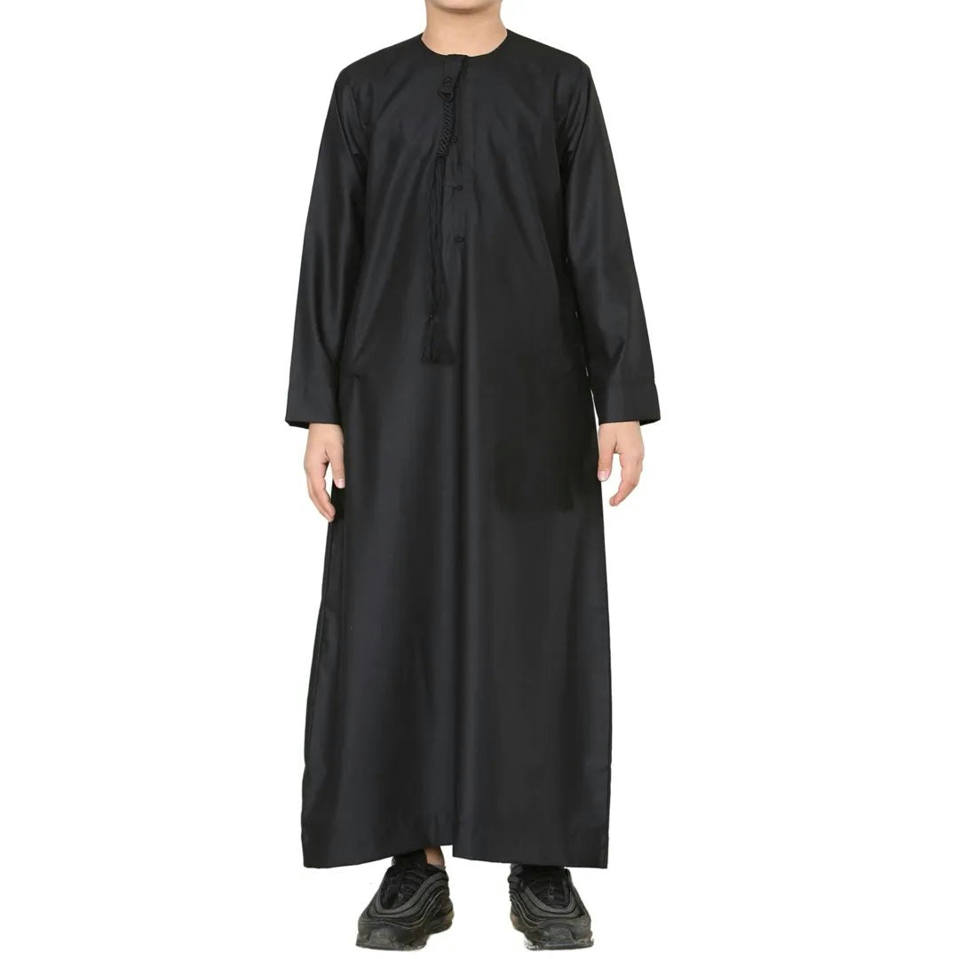 Thobez Boys Black Tt-001 - 'S Emirati Thobe Islamic Clothing String Tassel - 48