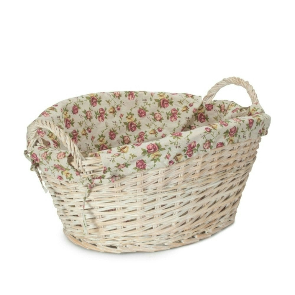 Red Hamper Red/White Hamper Wash Wicker Garden Rose Cotton Lined Wash Basket