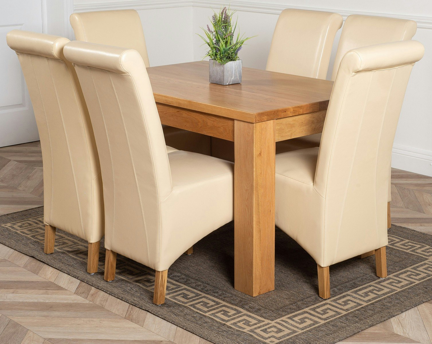 That's Furniture Ivory Dakota Oak Dining Table With Montana Leather Chairs - 6 Chairs Small