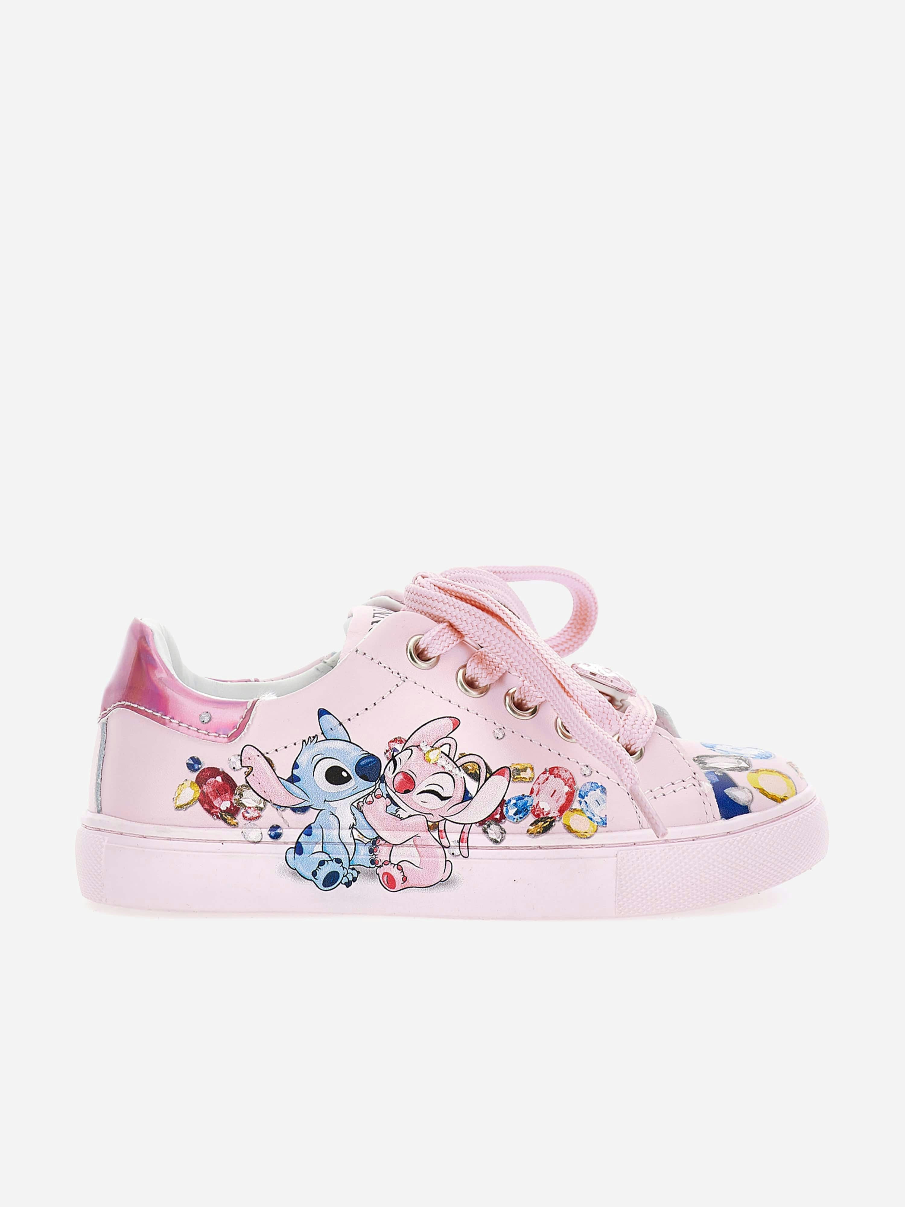 Monnalisa Girls Pink Leather Stitch And Angel Trainers In - Eu 28 Uk 10