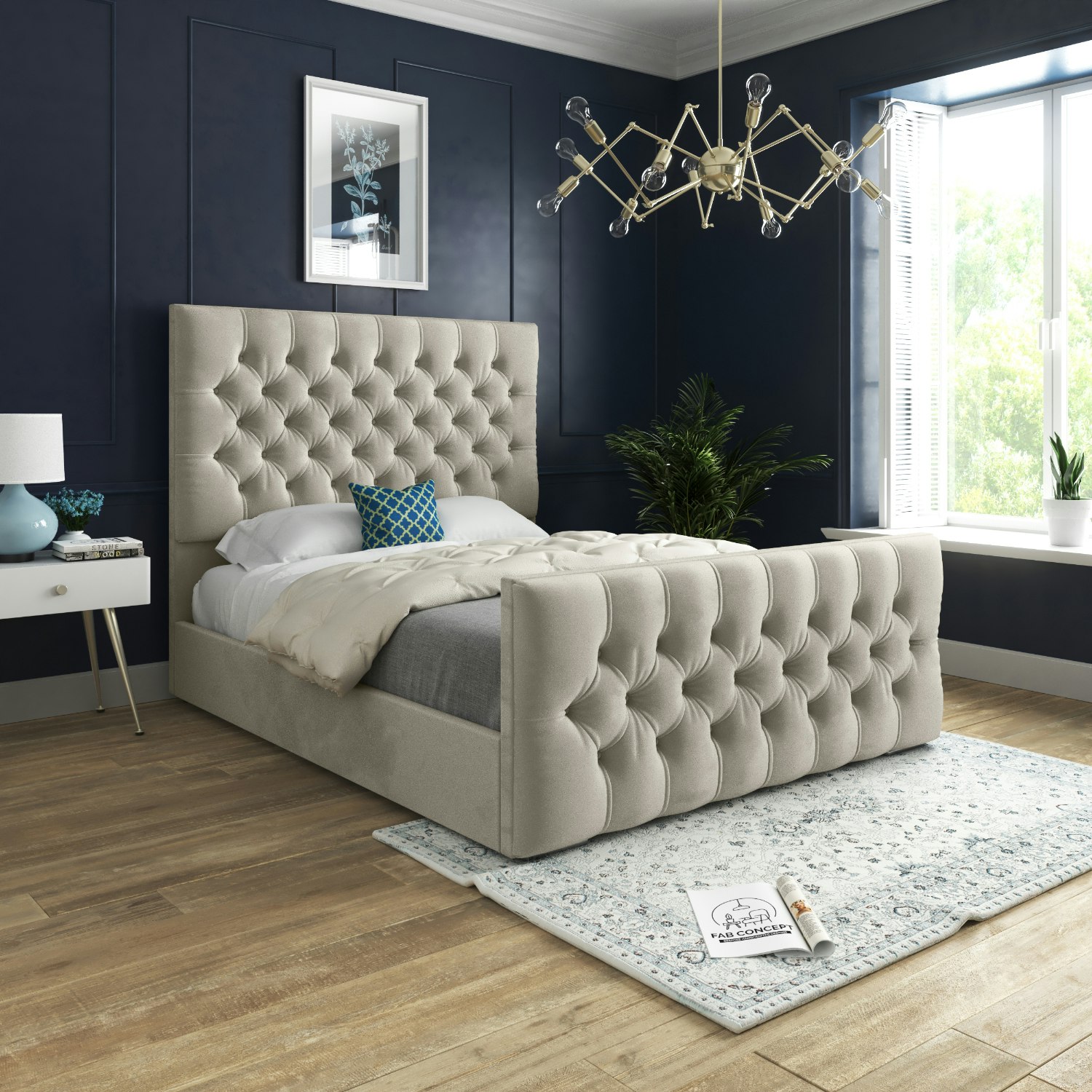 Rackhams Pink/Silver Mayfair Upholstered Soft Velvet Metal Bed Frame - Super King