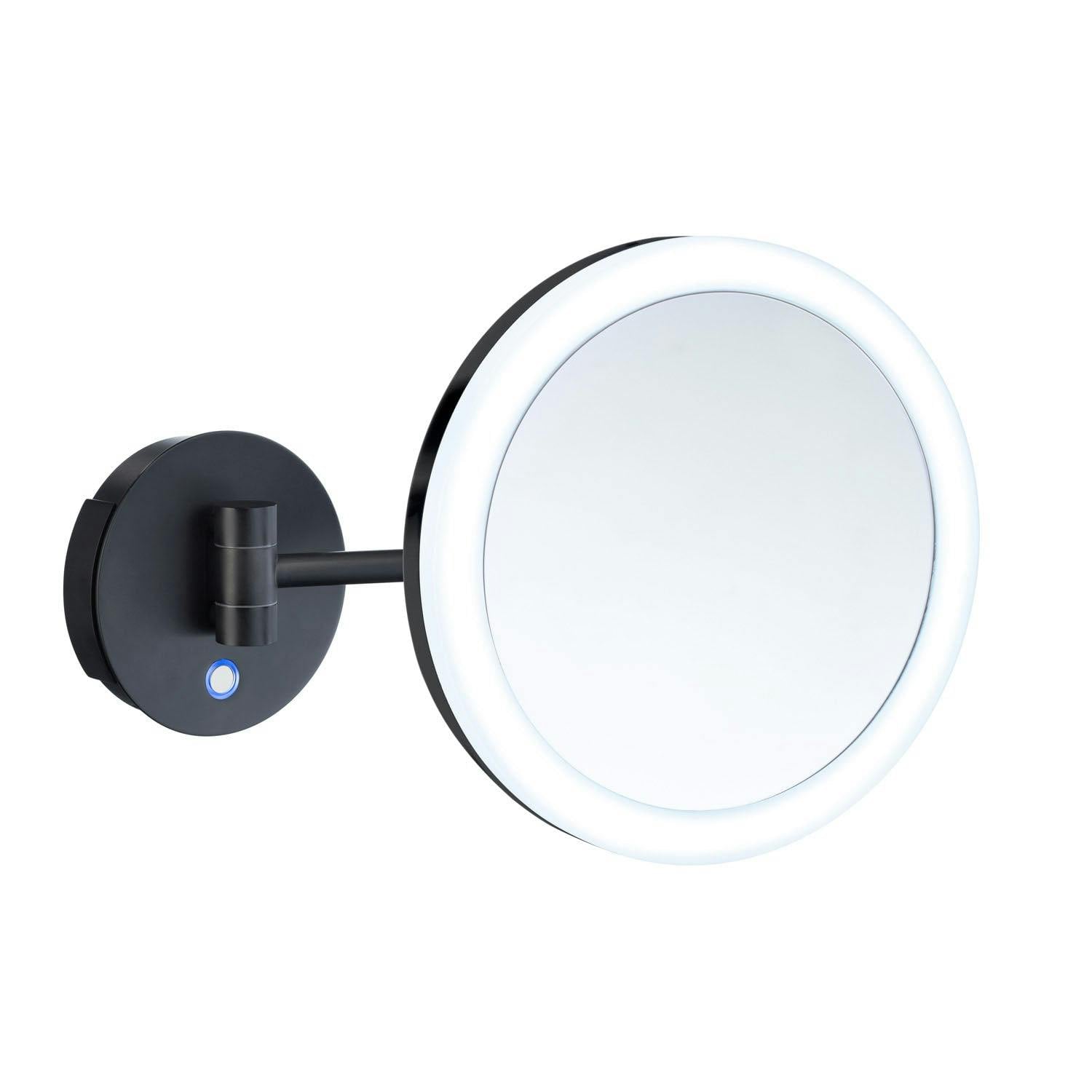 Smedbo Black/Light Matt Led Dual Mirror - Wall Mounted Extendable Swing Arm 5X Magnification Battery Operated Bathroom Makeup Or Shaving