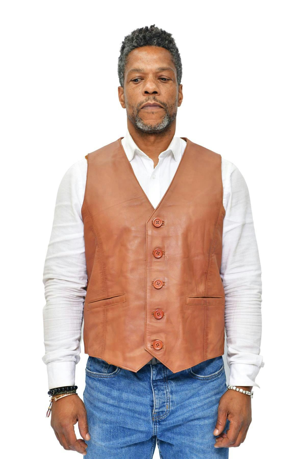 Infinity Leather Men's Classic Leather Waistcoat-Chester - Tan - Uk 2XL | Eu 54 | Us 44