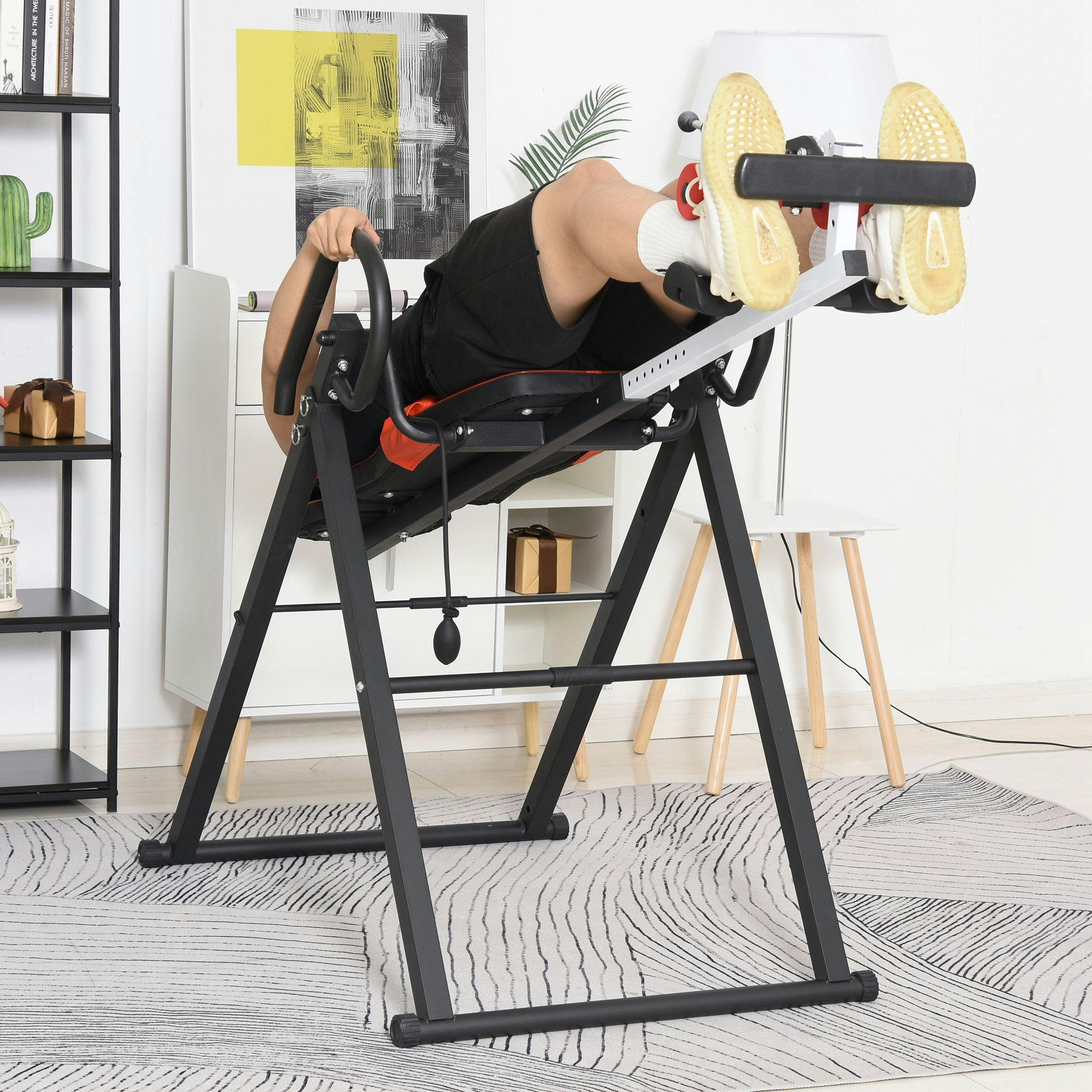 Homcom Red Adjustable Gravity Inversion Table With Safety Belt,