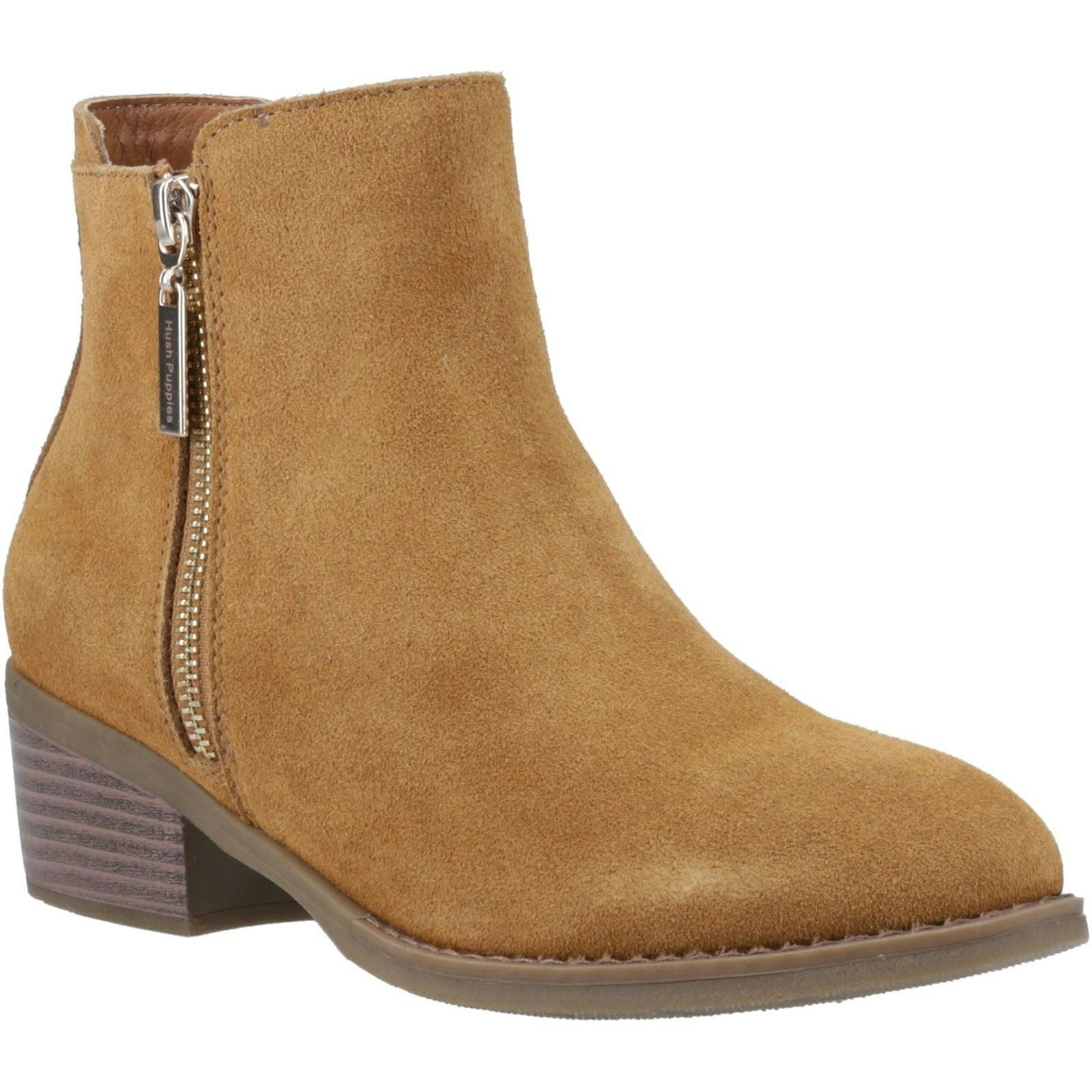 Hush Puppies Women's Ingrid Suede Tan Heeled Ankle Boots - Size 4