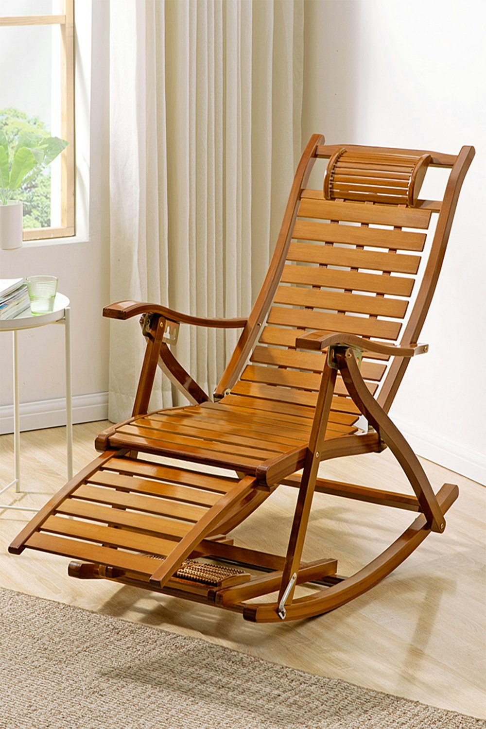 Rackhams Brown Bamboo Foldable Recliner Lounge Rocking Chair - Natural