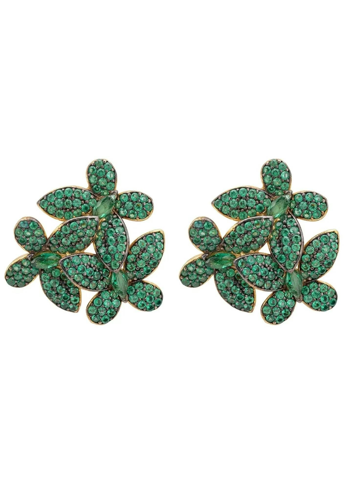Latelita Gold/Green Flowers Large Stud Earrings Emerald