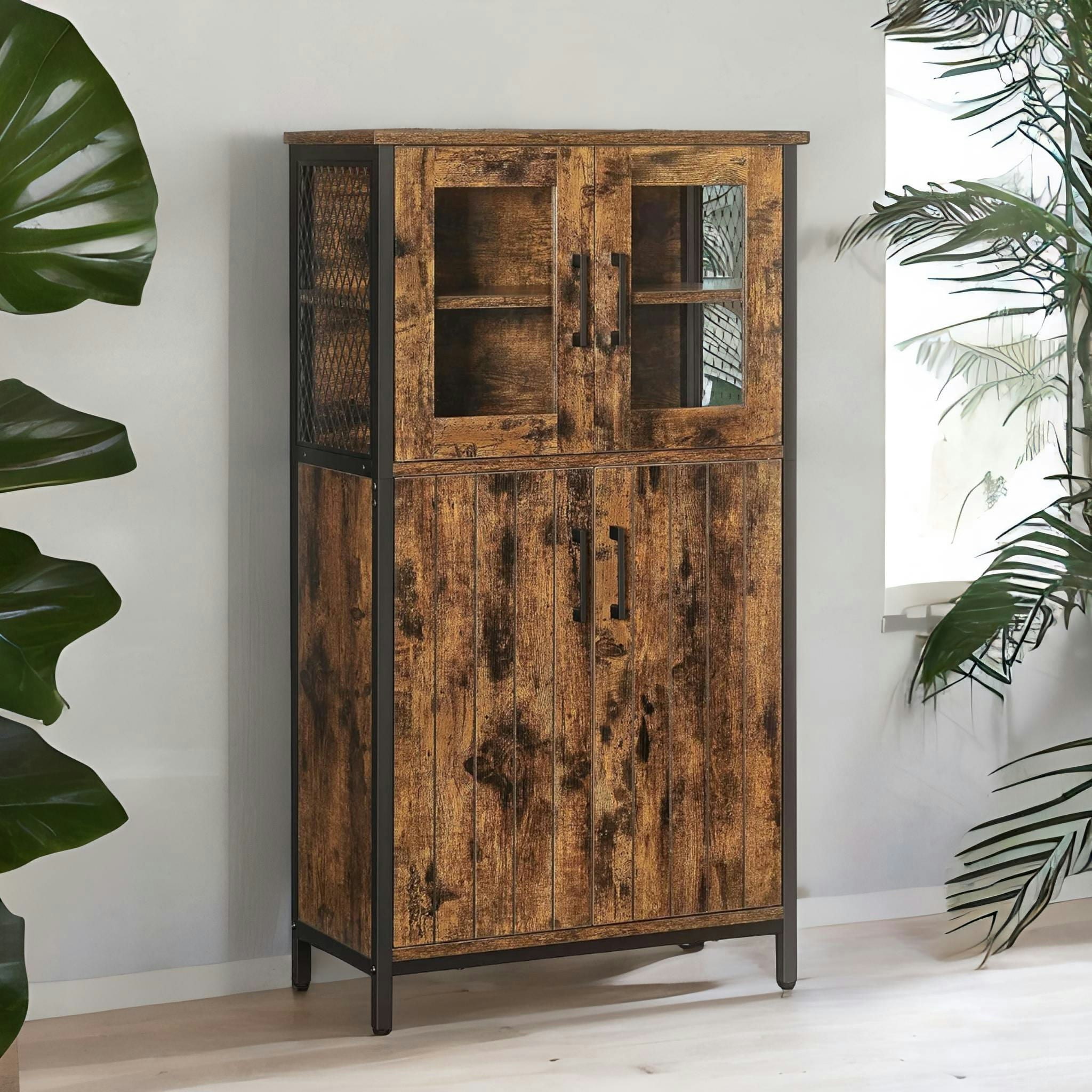 Rackhams Brown Multipurpose Kitchen Sideboard Buffet Cabinet With Doors Rustic