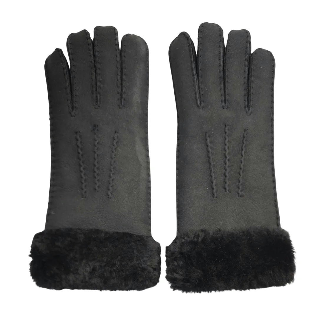 Infinity Leather Women's Black Plush Shearling Cuff Suede Genuine Leather Gloves - Medium