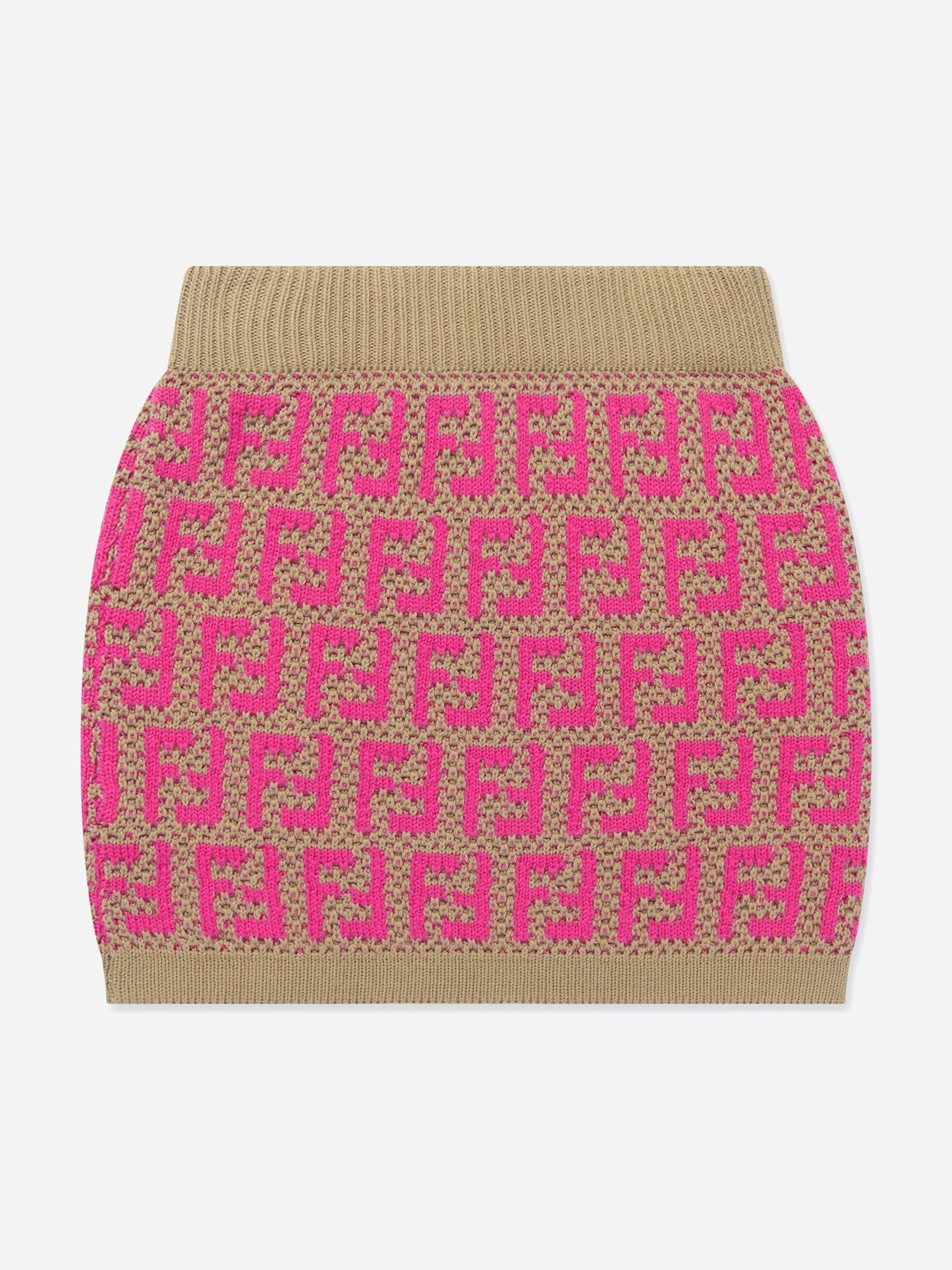 Fendi Kids Girls Pink Fendi Knitted Ff Logo Skirt In - 9 Yrs