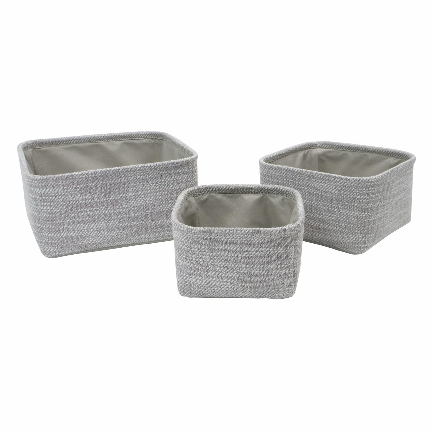 Rackhams Light/Grey Serena Square Fabric Storage Baskets For Home Organisation, Set Of 3,