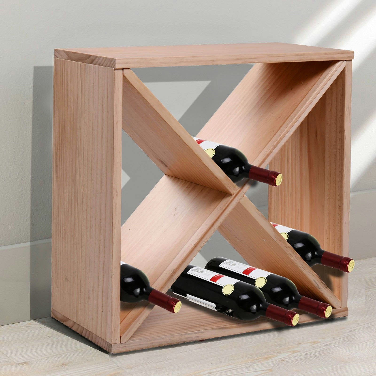 Homcom Wine Rack 24 Bottle Holder Square Tabletop Storage Stand Kitchen - Natural Wood