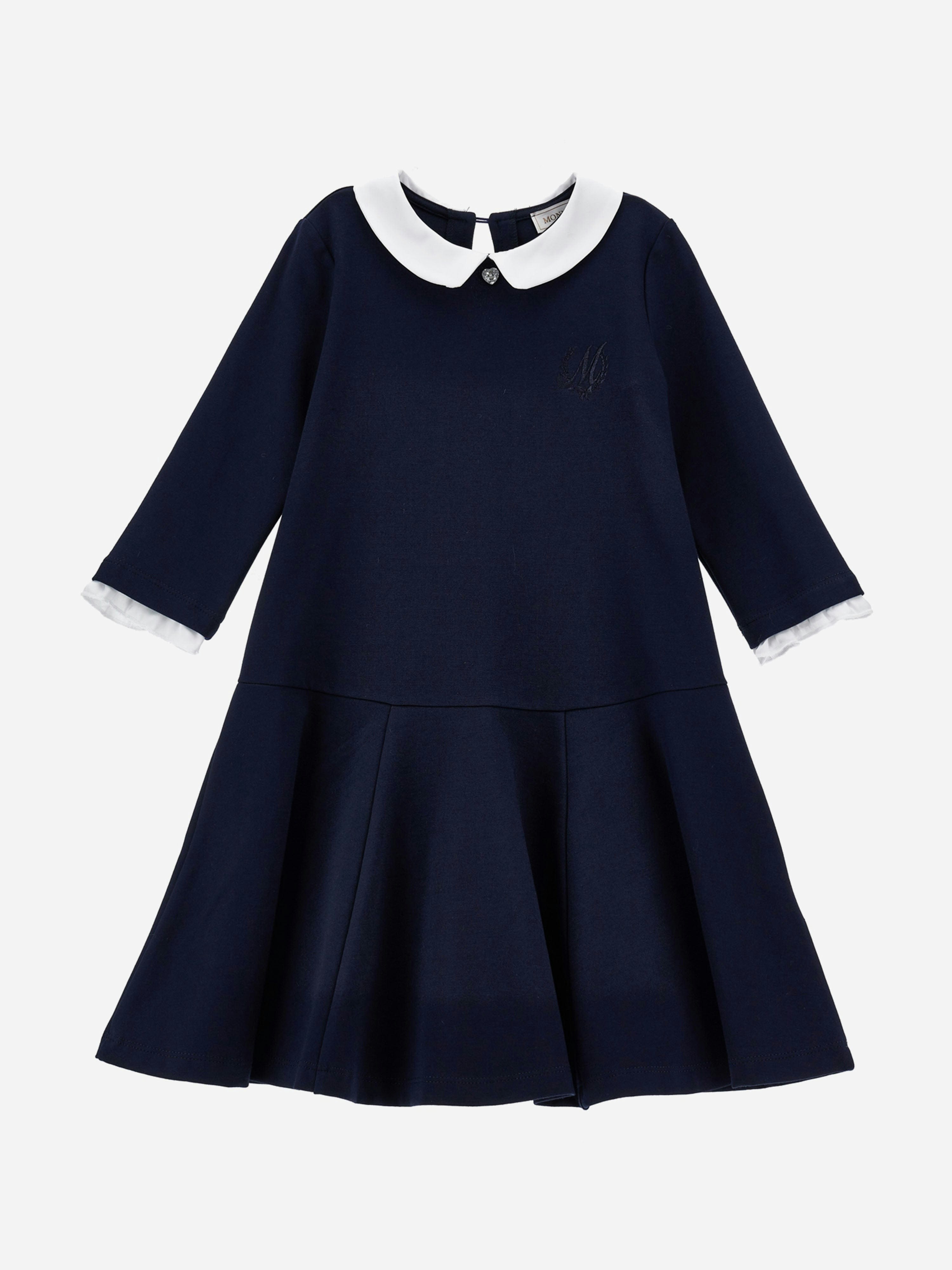 Monnalisa Girls Blue Punto Milano Dress In Navy - 8 Yrs