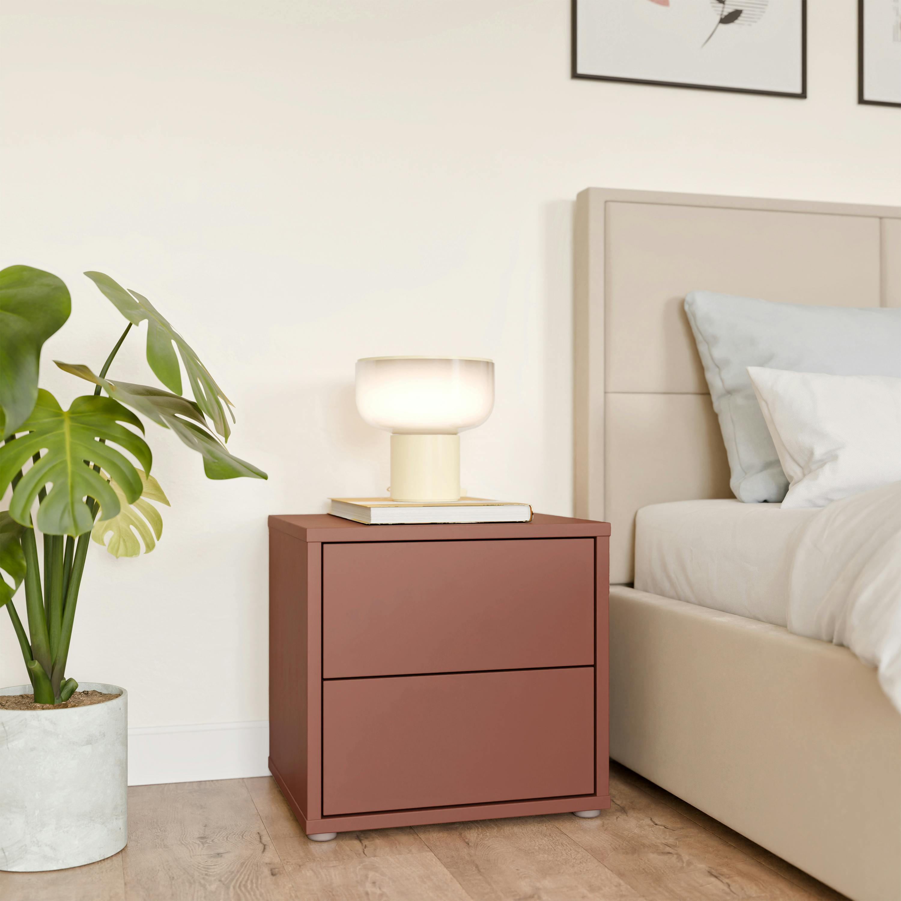 Furniture To Go Alice Springs Low Bedside Cabinet With 2 Drawers Push-To-Open In Terracotta - W 49.8 X H 47.9 X D 41.5Cm - Manufactured Wood - 1