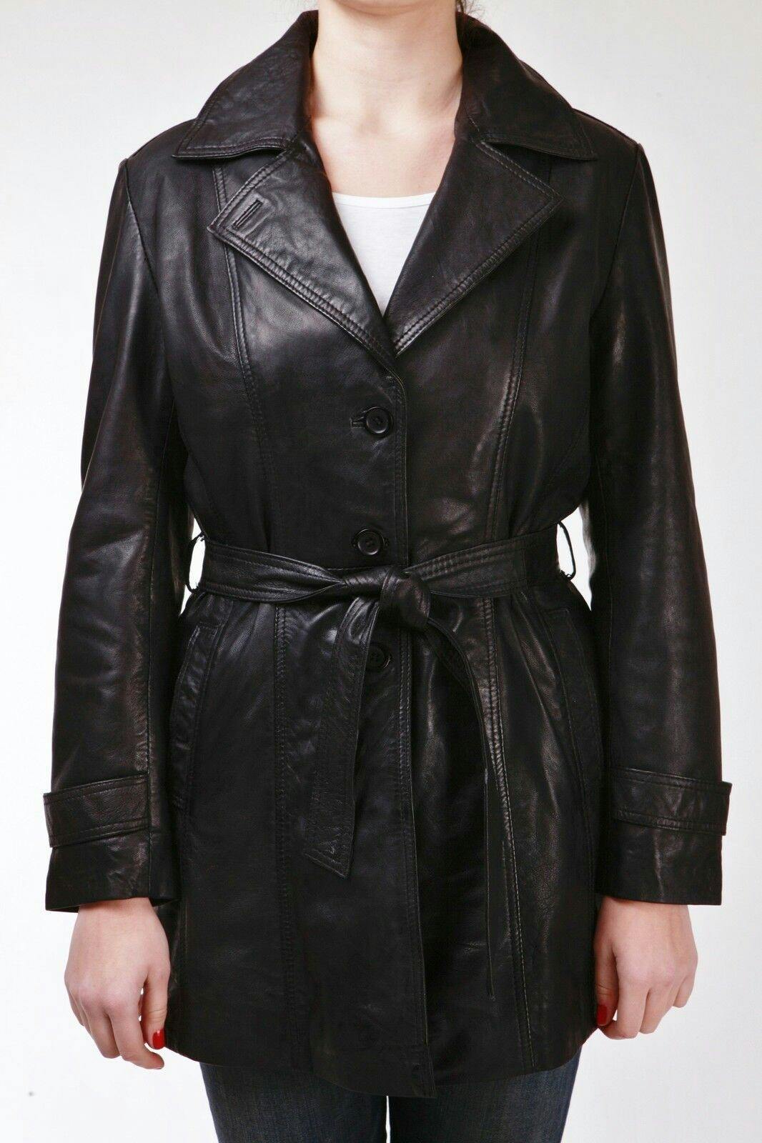 Infinity Leather Women's Black 3/4 Length Trench Coat-Ranchi - Uk Xs/8 | Eu 34 | Us 4