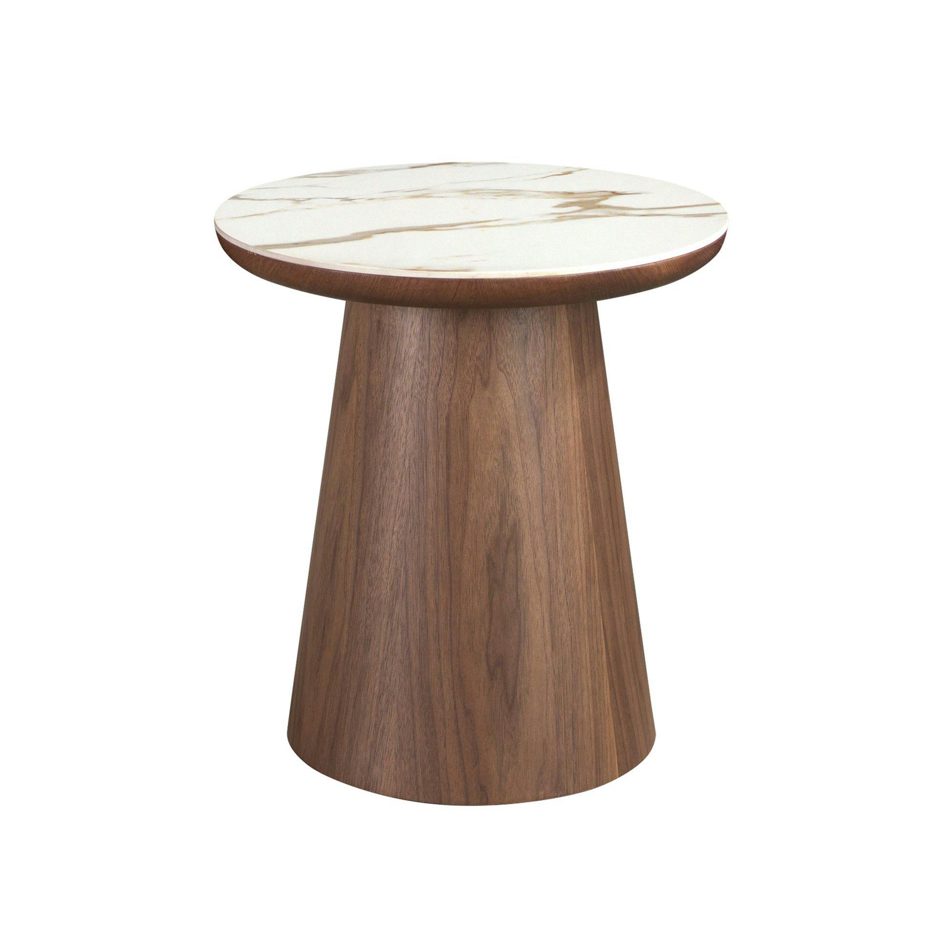 Angel Cerdá White Porcelain Marble And Walnut Round Corner Table 2159