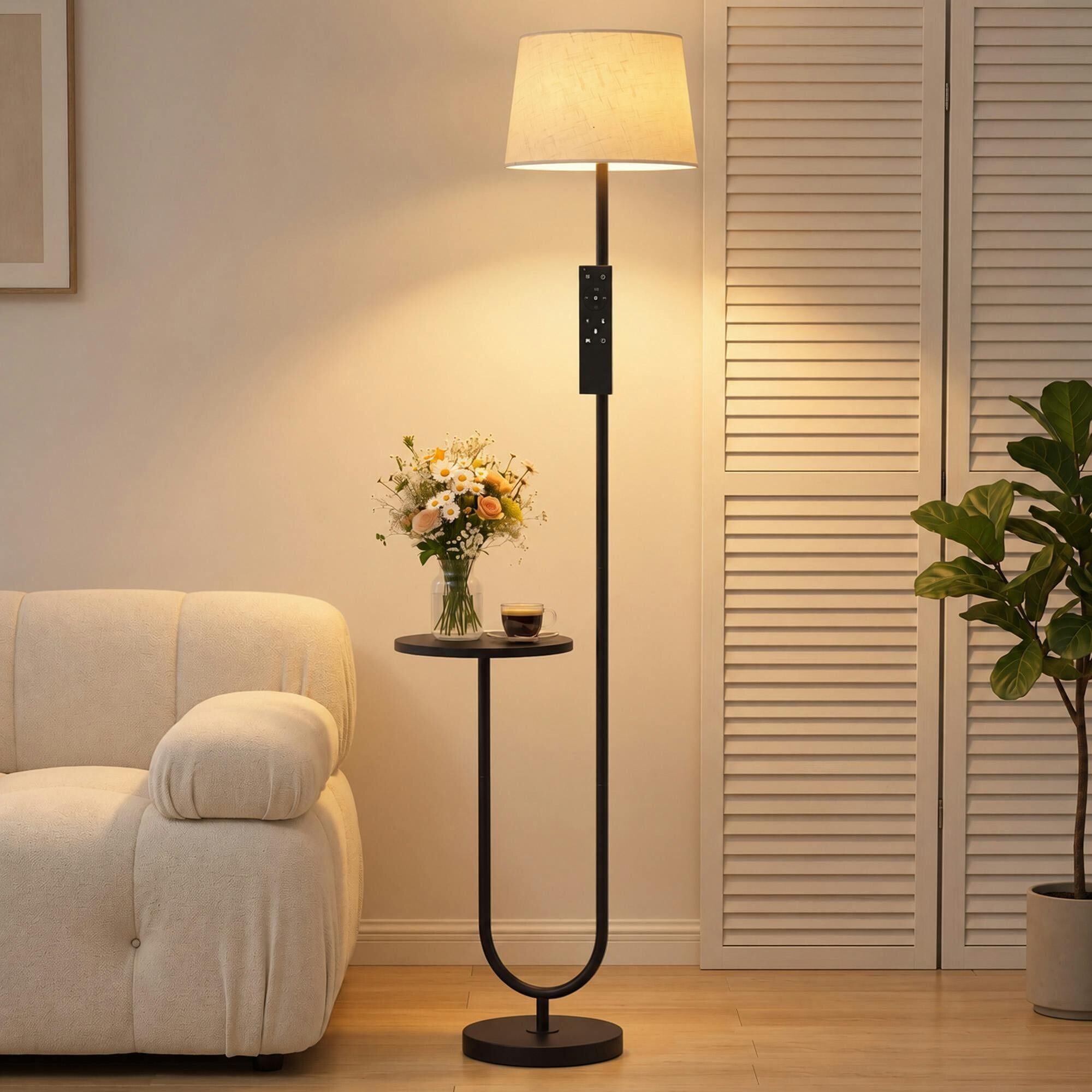 Homcom Unisex Black Modern Floor Lamp With Shelf, Dimmable Floor Lamp In Infant - Image 2