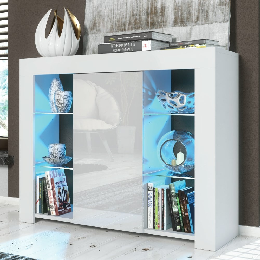 Rackhams White Tv Stand Sideboard – Gloss Doors With Free Led - Matt Body & Gloss Doors - 1 97.5Cm