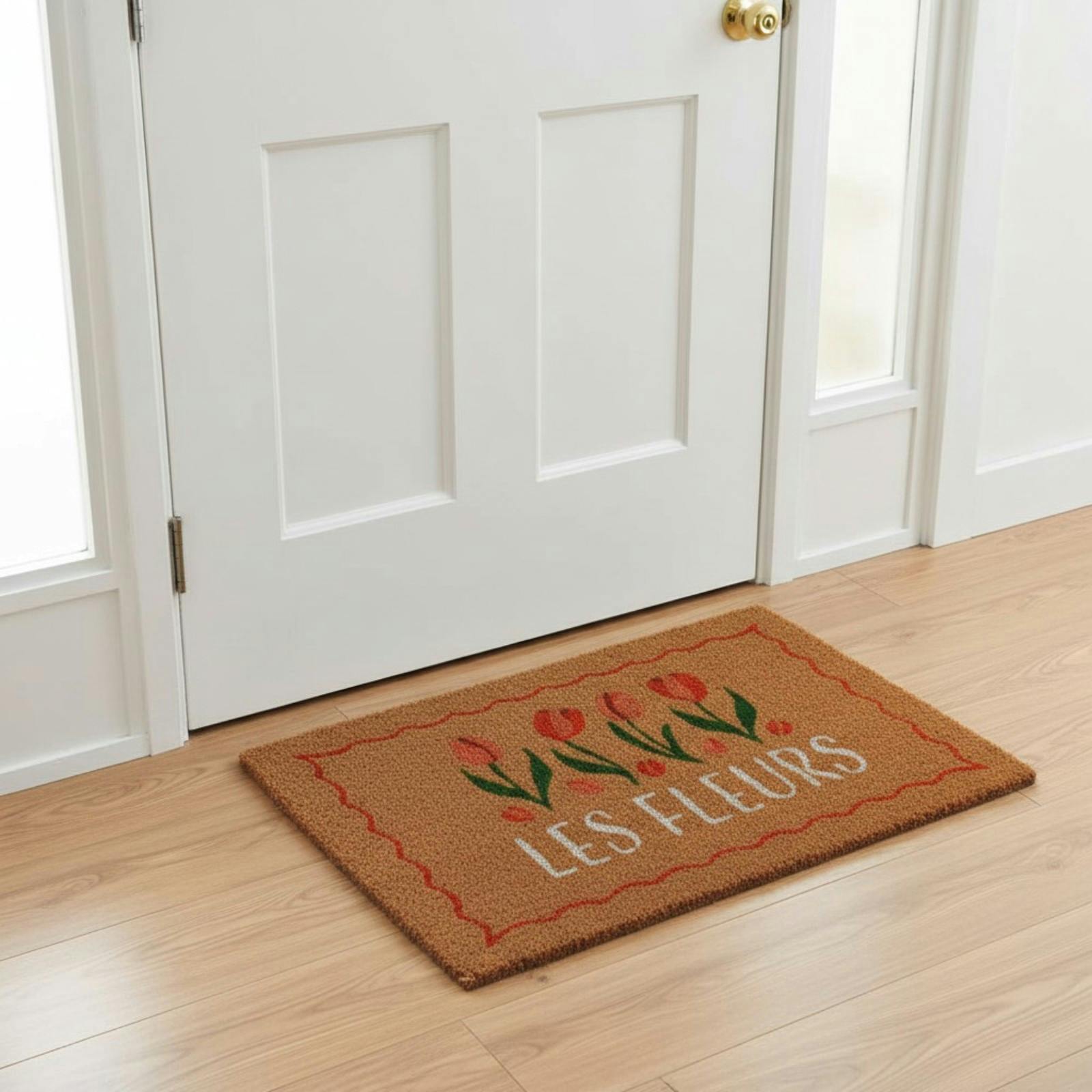 Rackhams Red/Orange Les Fleurs Tulip Natural Coir Welcome Doormat